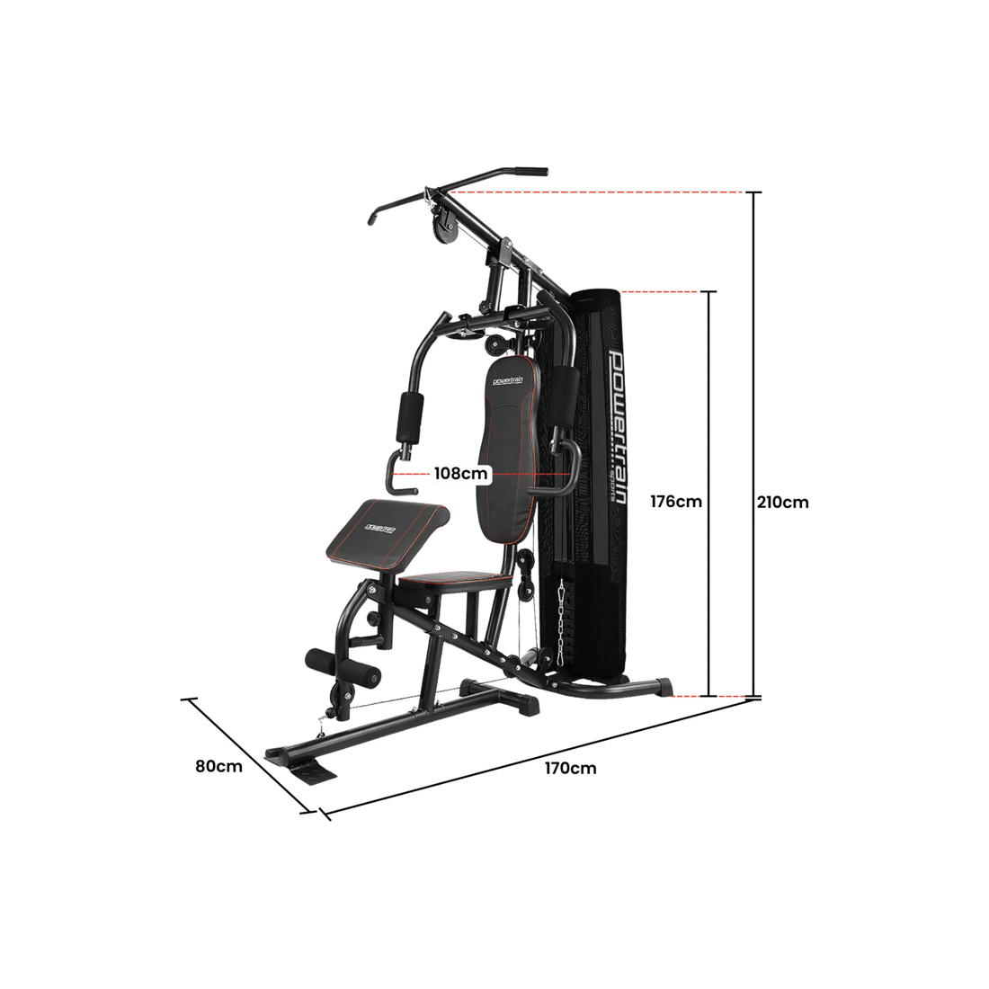 3 Powertrain Multi Station Home Gym with 68kg Weights Preacher Curl Pad, 3 of 4