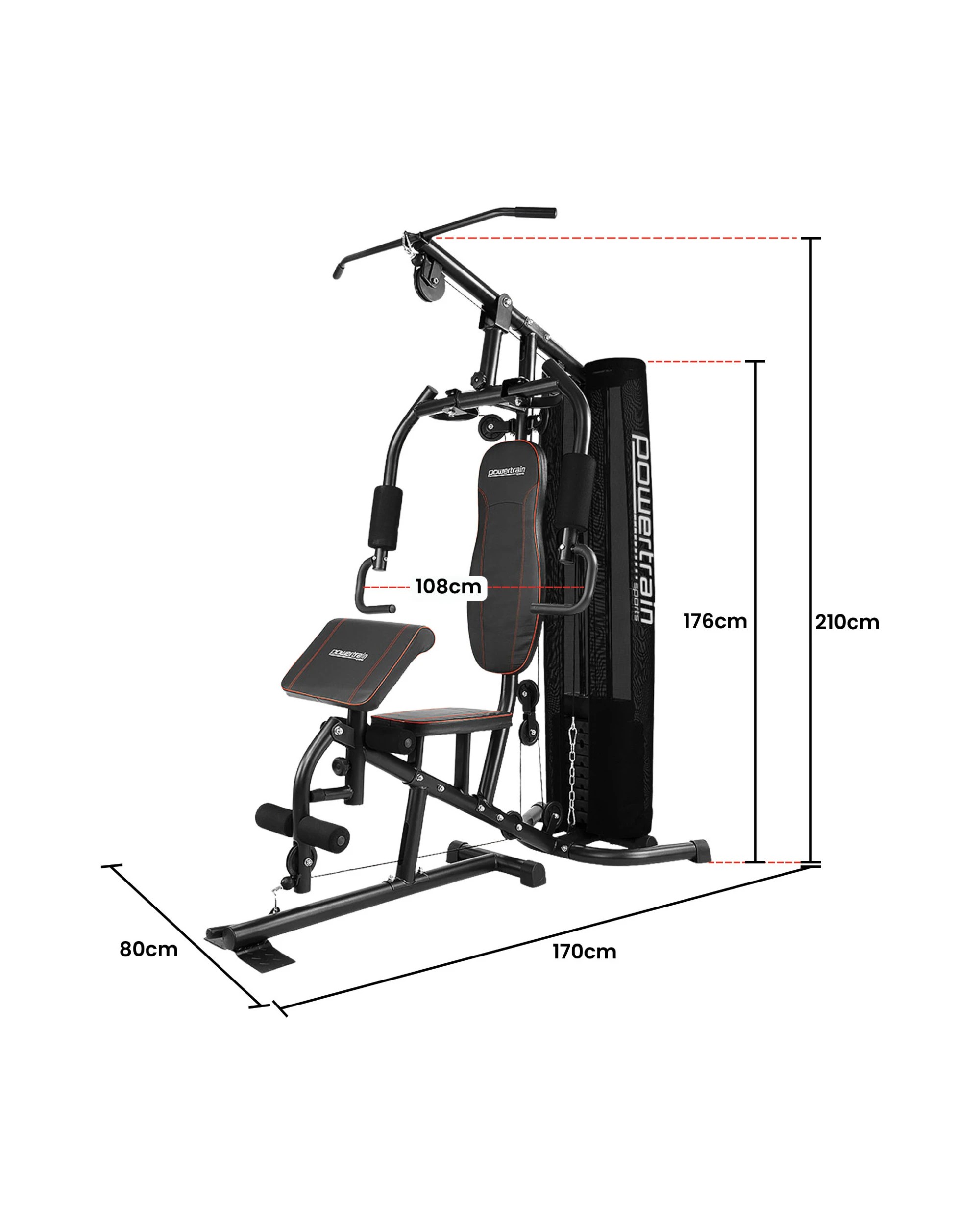 3 Powertrain Multi Station Home Gym with 68kg Weights Preacher Curl Pad, 3 of 4