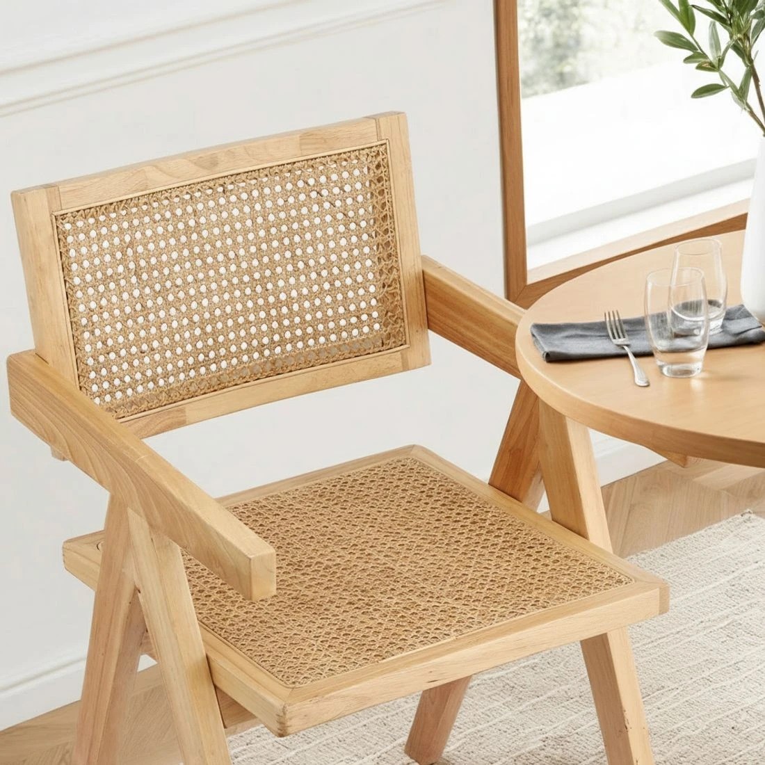 5 Artiss 1x Dining Chair Wooden Rattan Seat Rubber Wood - Natural, 5 of 6