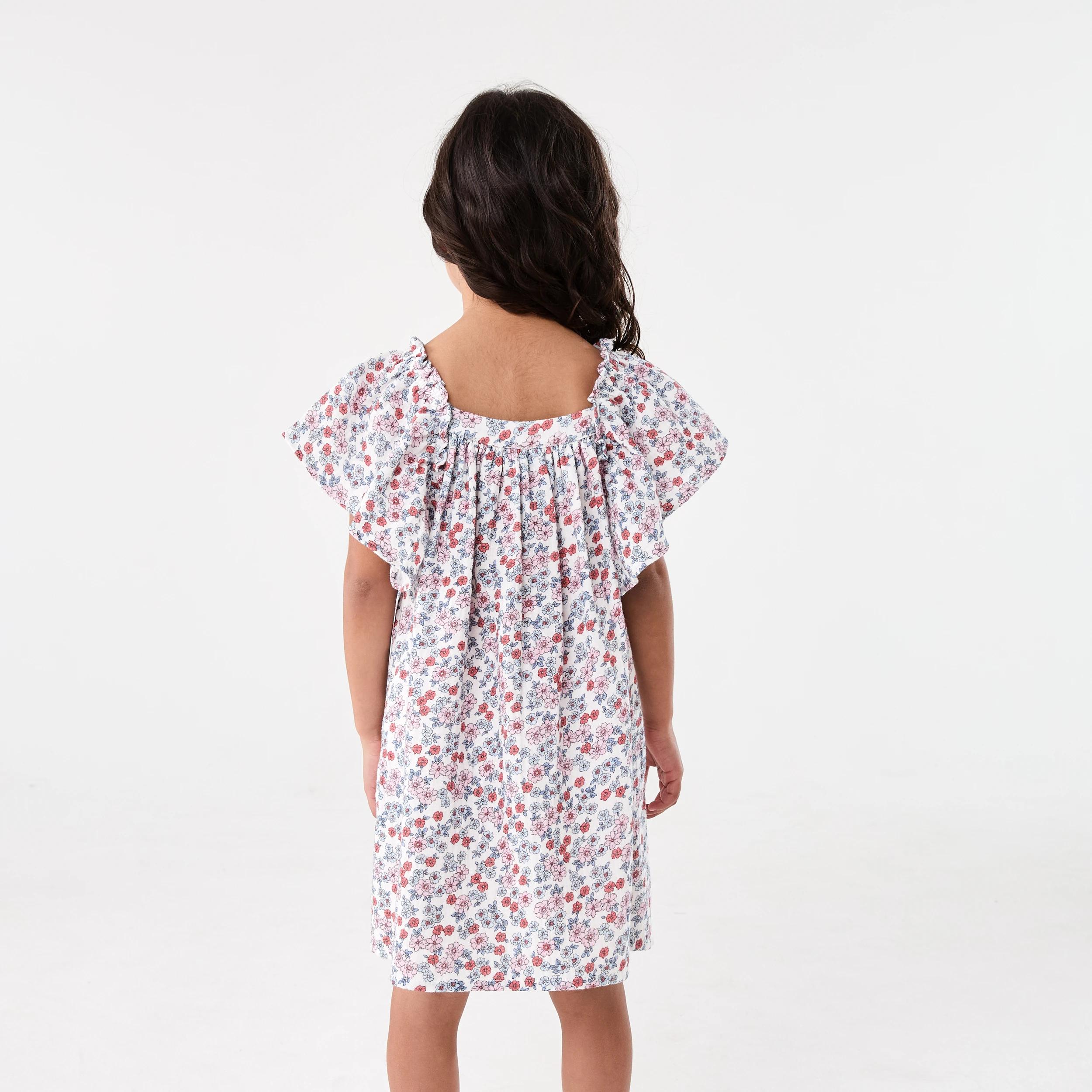 2 Woven Frill Sleeve Dress Bge Floral, 2 of 8