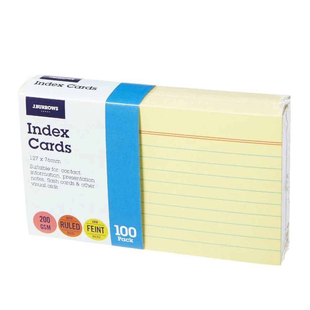 2 J.Burrows Index Cards Ruled 127 x 76mm Yellow 100 Pack, 2 of 3