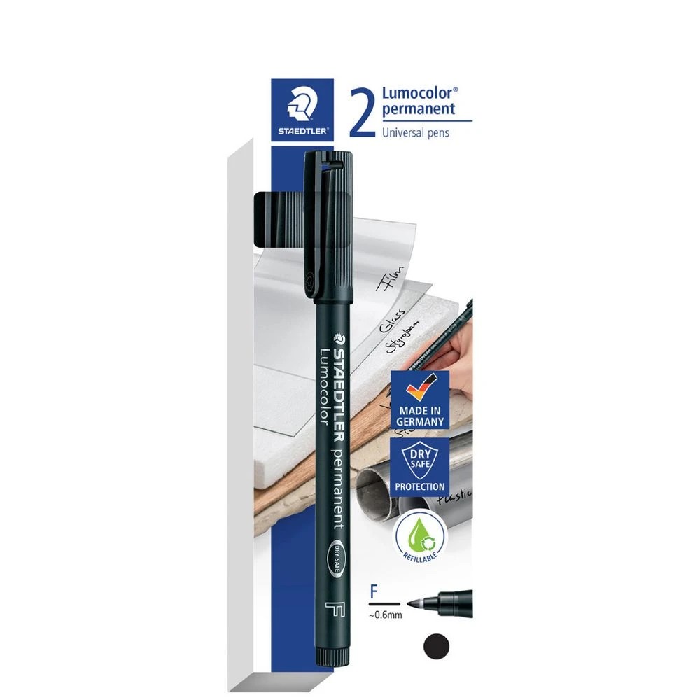 1 Staedtler Lumocolor 318 Permanent Markers Black 2 Pack, 1 of 3