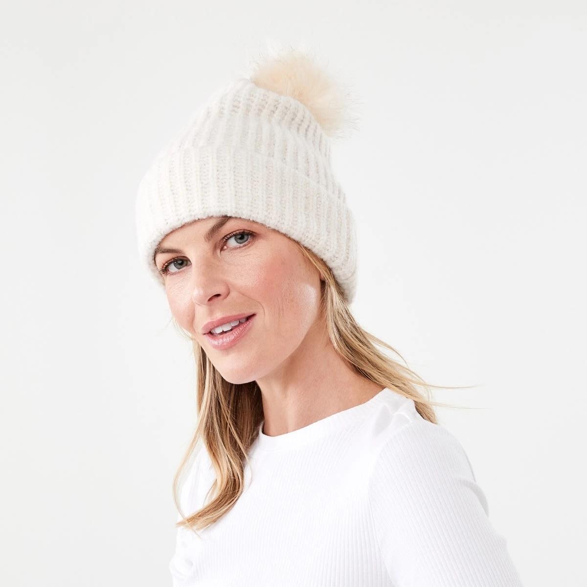 5 Rib Pom Pom Beanie Ecru, 5 of 5