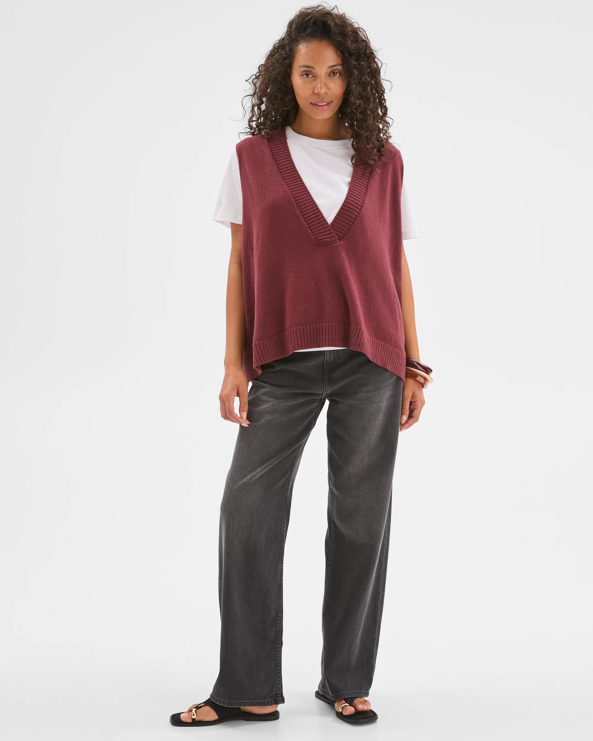 5 Target Woman Australian Cotton Blend Deep V-Neck Oversized Knit Vest BURGUNDY, 5 of 7