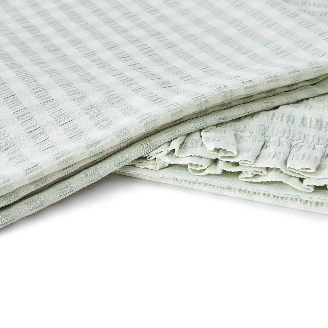 6 Gingham Ruffle Cotton Quilt Cover Set - King Bed, Sage, 6 of 6
