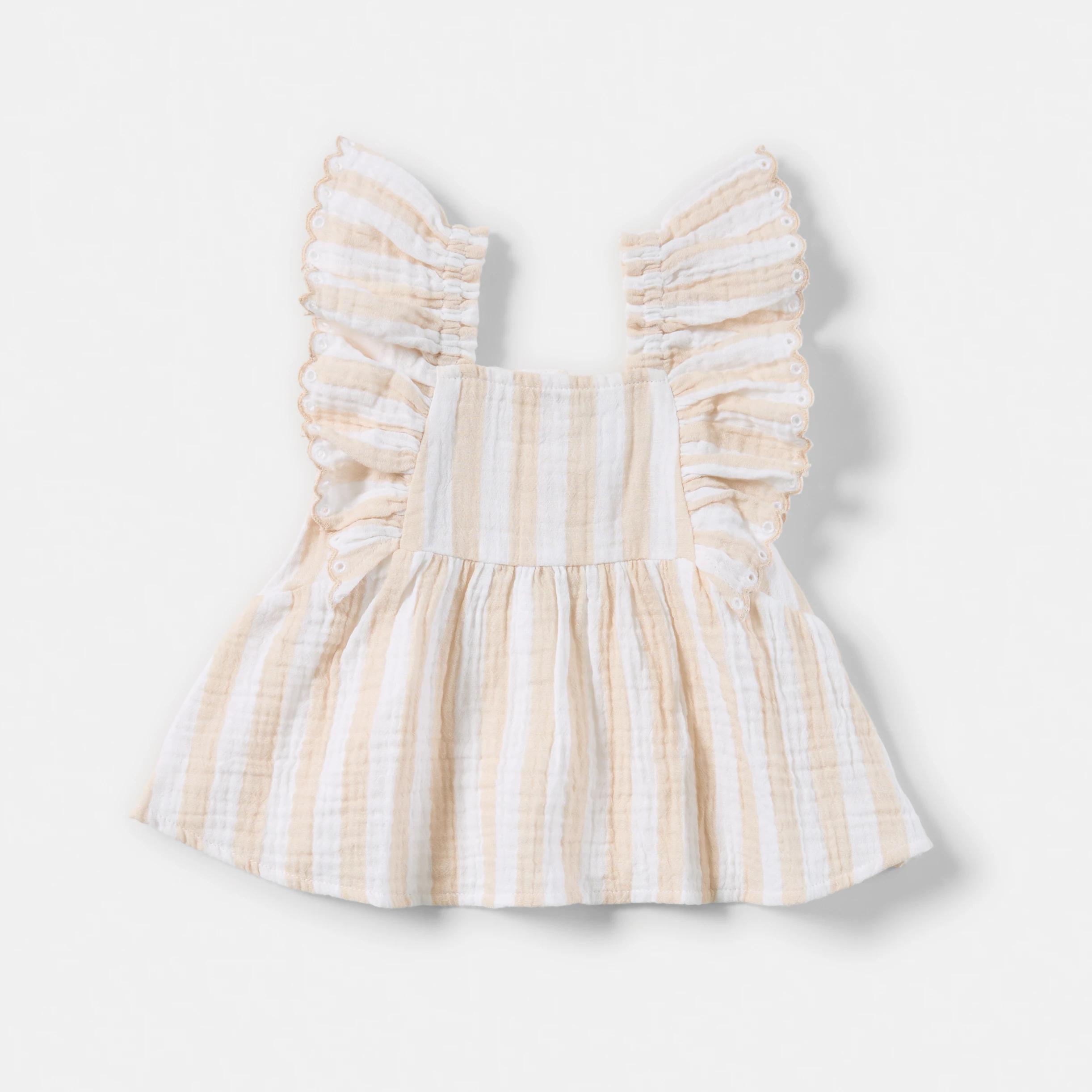1 Short Sleeve Woven Top Bge Strp, 1 of 3