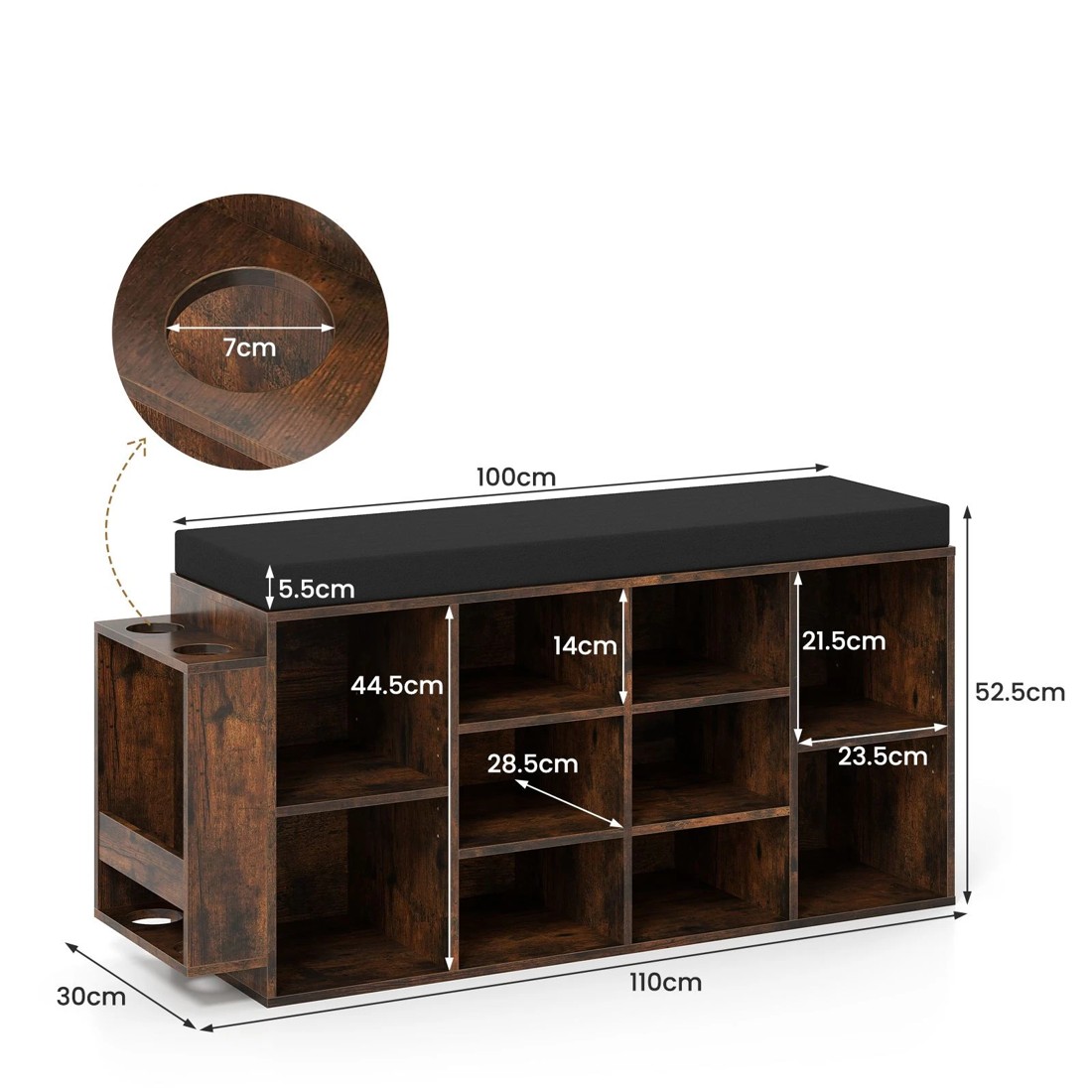 4 Costway 10 Cube Shoe Cabinet Bench Shoe Storage Rack w/Cushion, 4 of 4