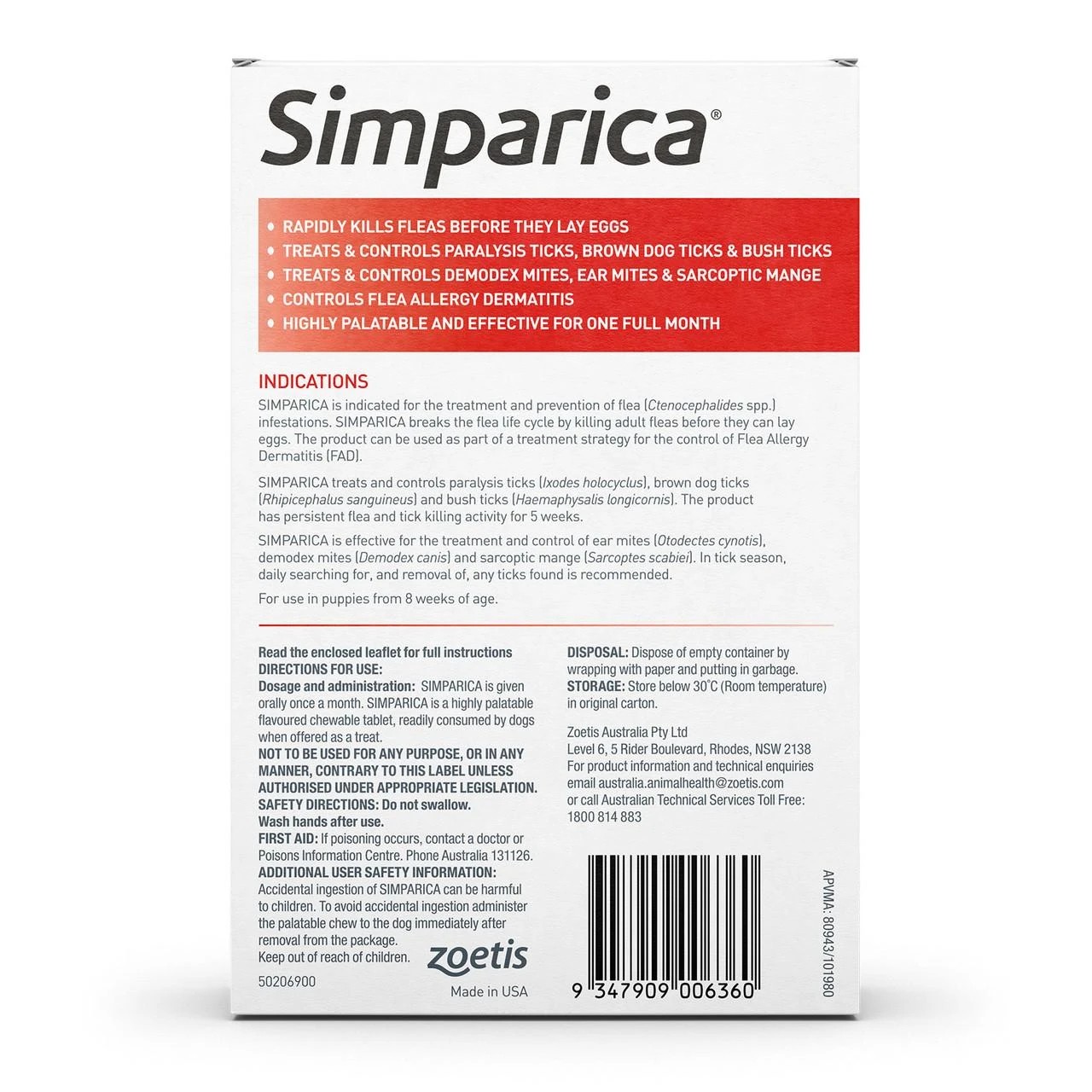 2 Simparica Extra Large 40.1-60kg 6pk Red, 2 of 2
