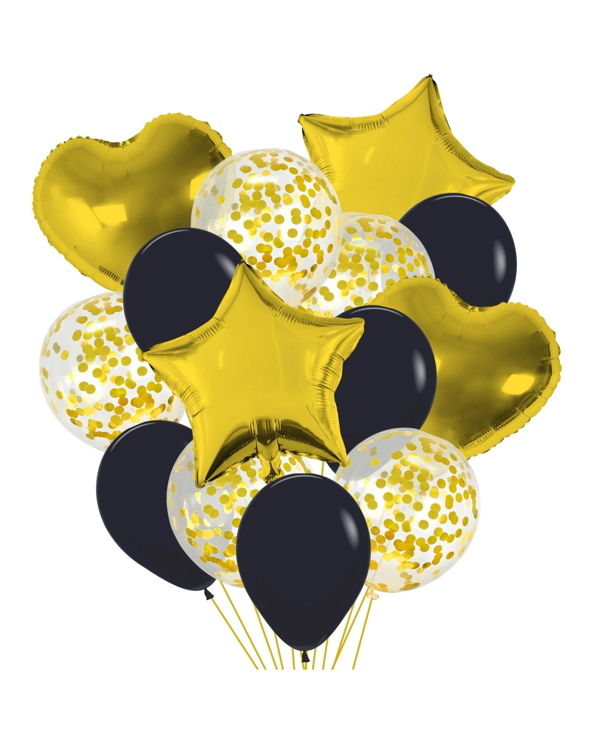 1 Party Maker Black & Confetti Balloon Bouquet 14 Balloons - Gold, 1 of 1