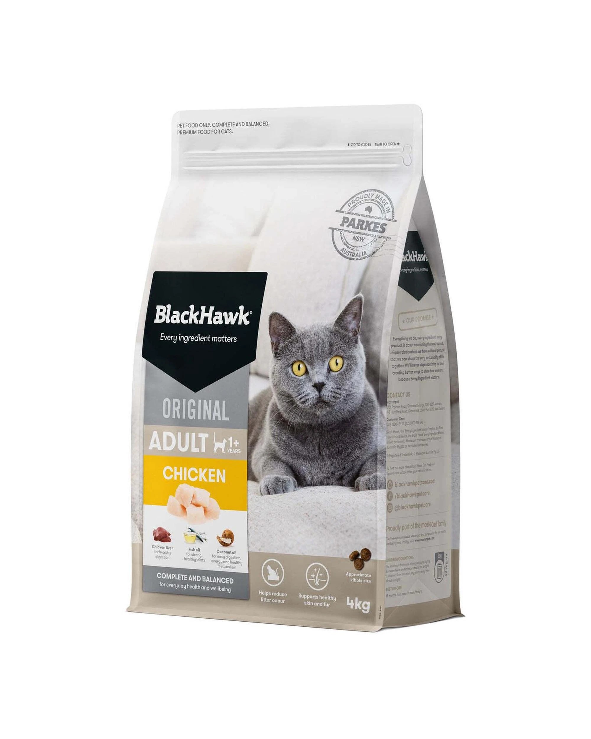 3 Black Hawk Adult 1+ Complete & Balanced Dry Cat Food Original Chicken 4kg, 3 of 3