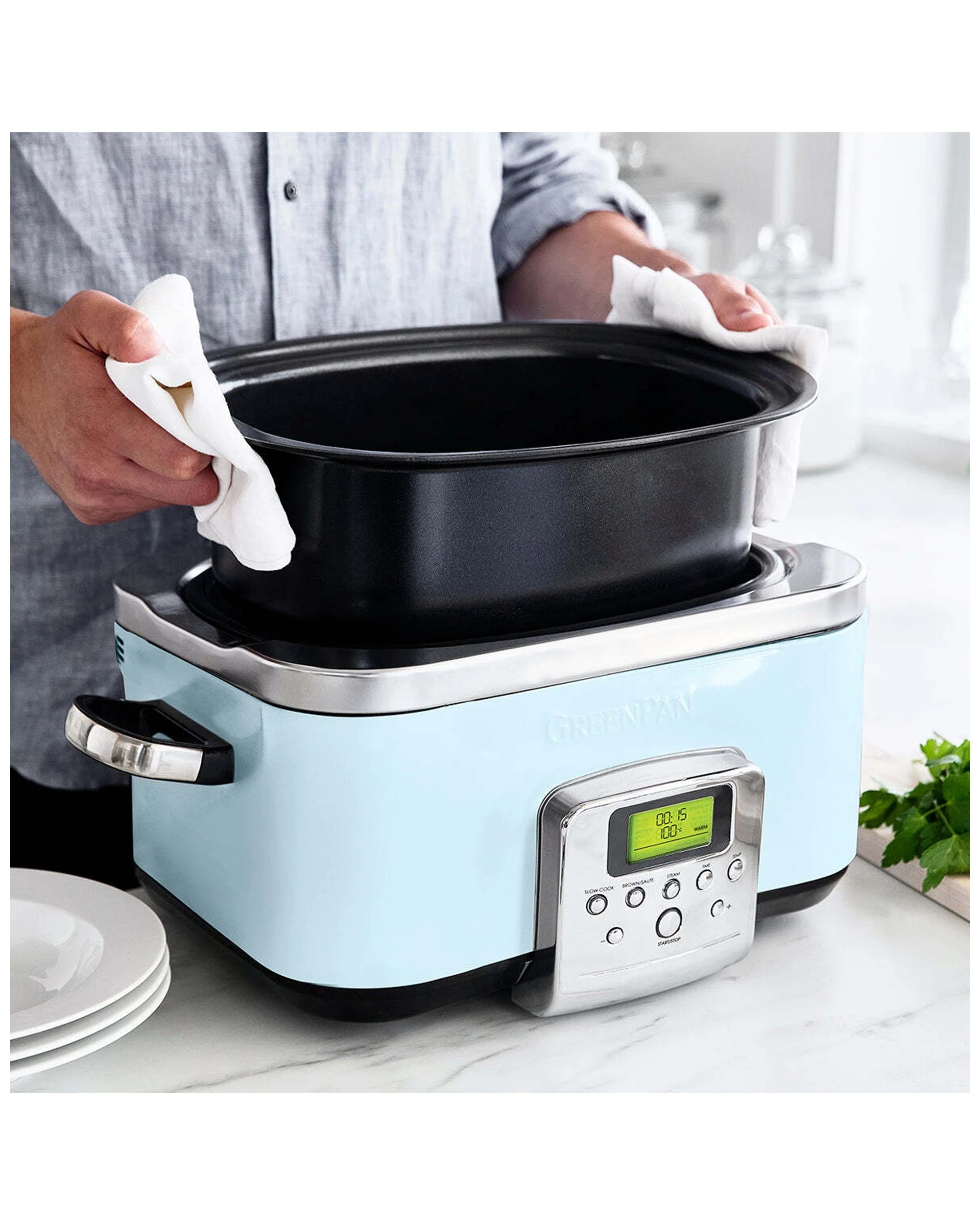 7 Greenpan Elite Blue Haze Electric Slow Cooker 230v 2200w Home Kitchen Cookware
 - Blue, 7 of 8
