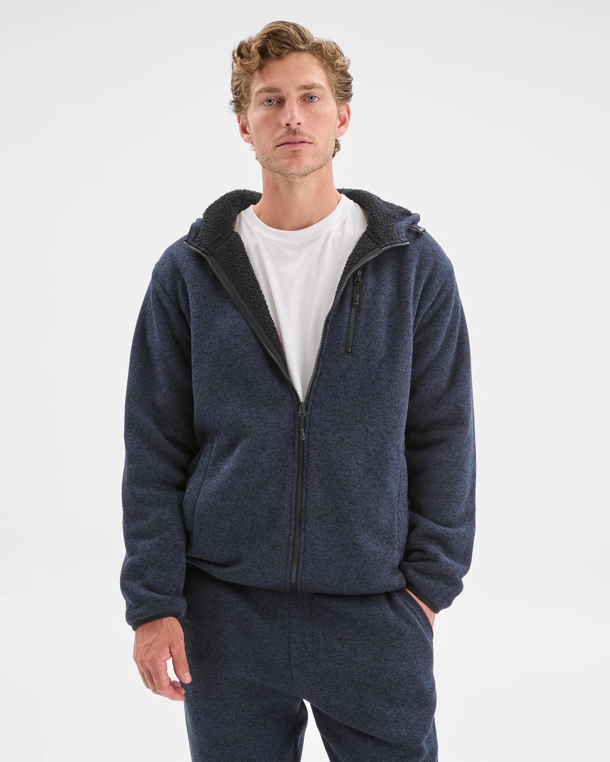 1 Target Man Teddy Lined Zip Through Fleece Hoodie NAVY MARLE, 1 of 7