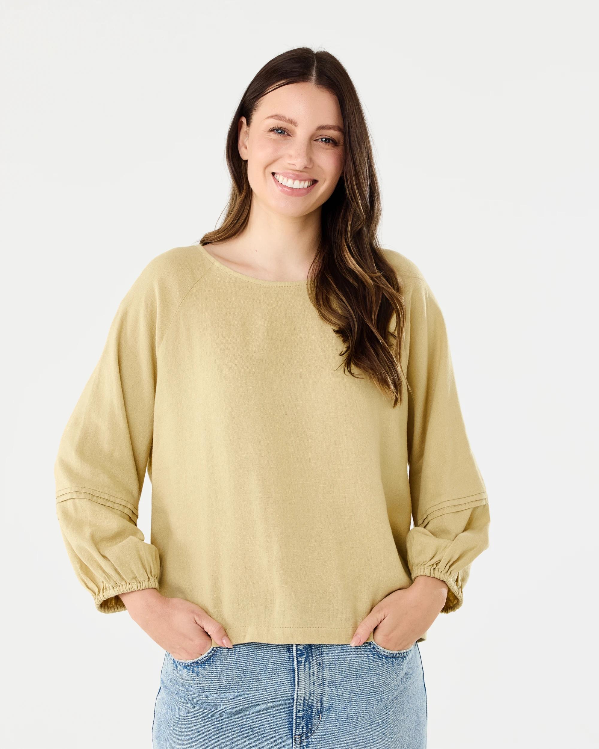 1 Long Sleeve Linen Blend Top Dust Beige, 1 of 7