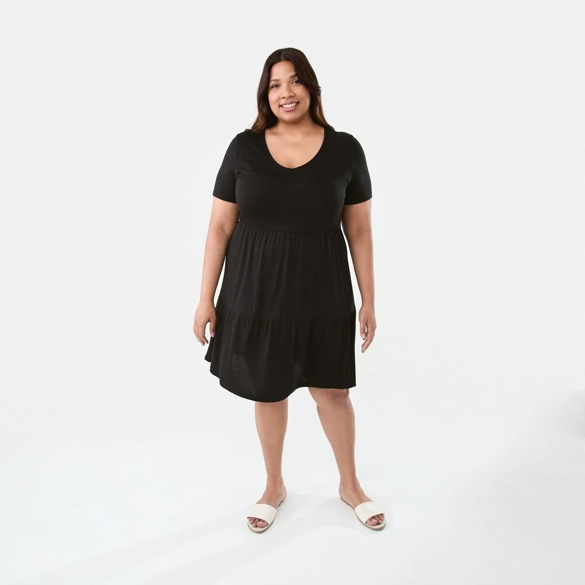 7 Curve Short Sleeve V-Neck Knit Mini Dress Black, 7 of 7