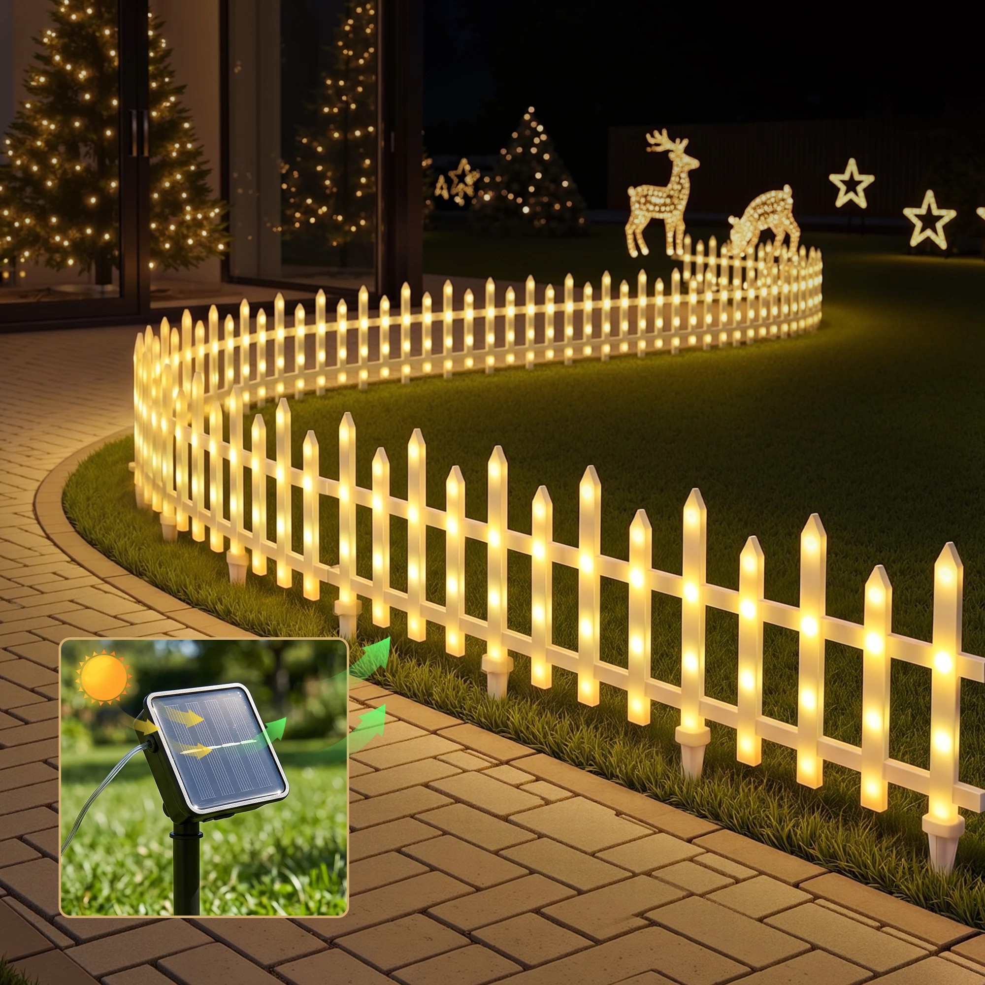5 Jingle Jollys 3m Solar Christmas Fence Lights Outdoor Garden Path Decor Warm 8pc - White, 5 of 9