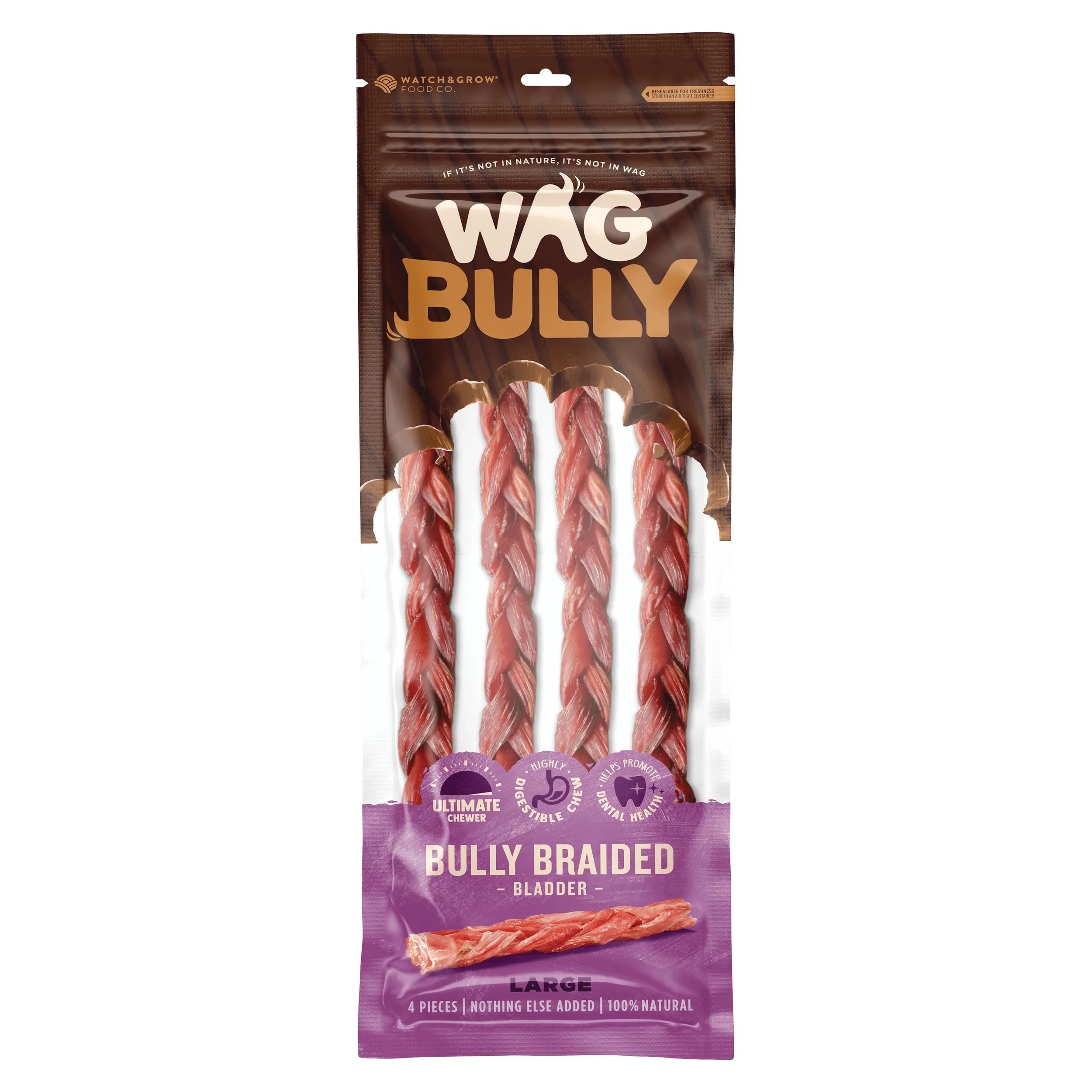 1 Wag Braided Bully Stick Large 4 Pack, 1 of 2