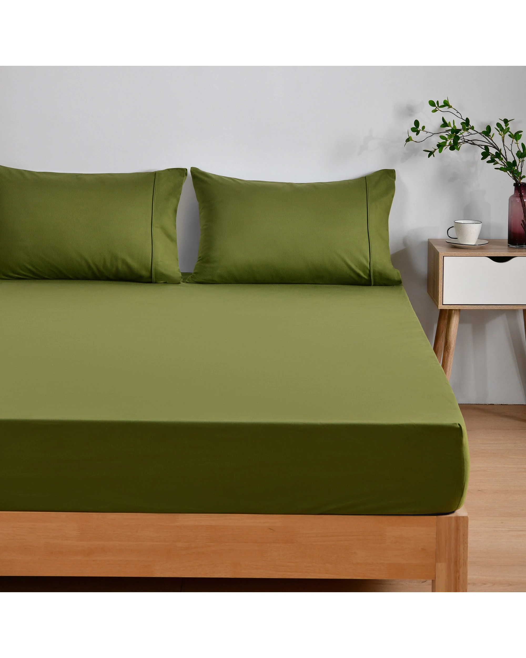 2 Dreamaker Micro Flannel Combo Fitted Sheet Set - King Single Bed - Olive, 2 of 7