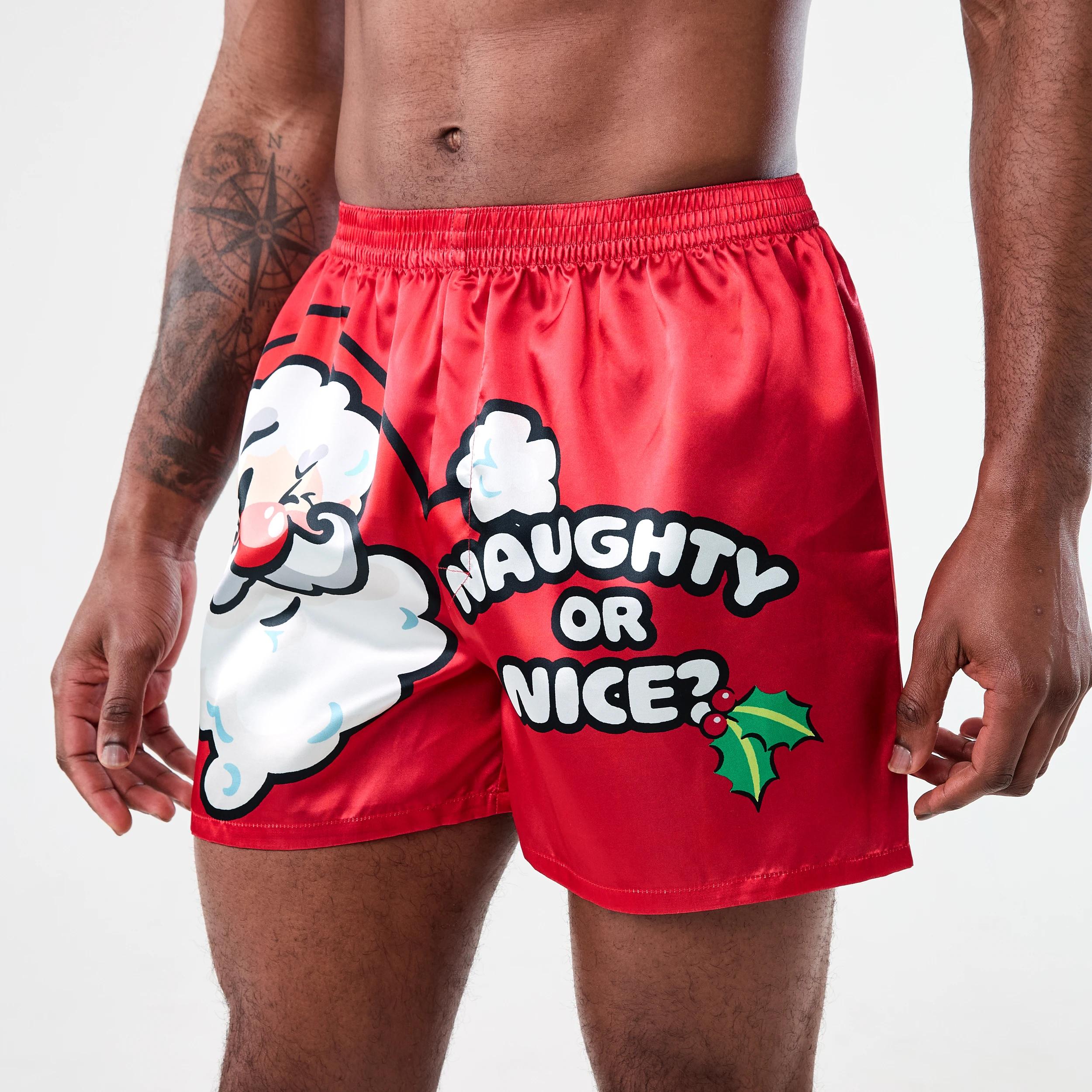 2 Printed Satin Boxers with Santa Hat Naughty, 2 of 6