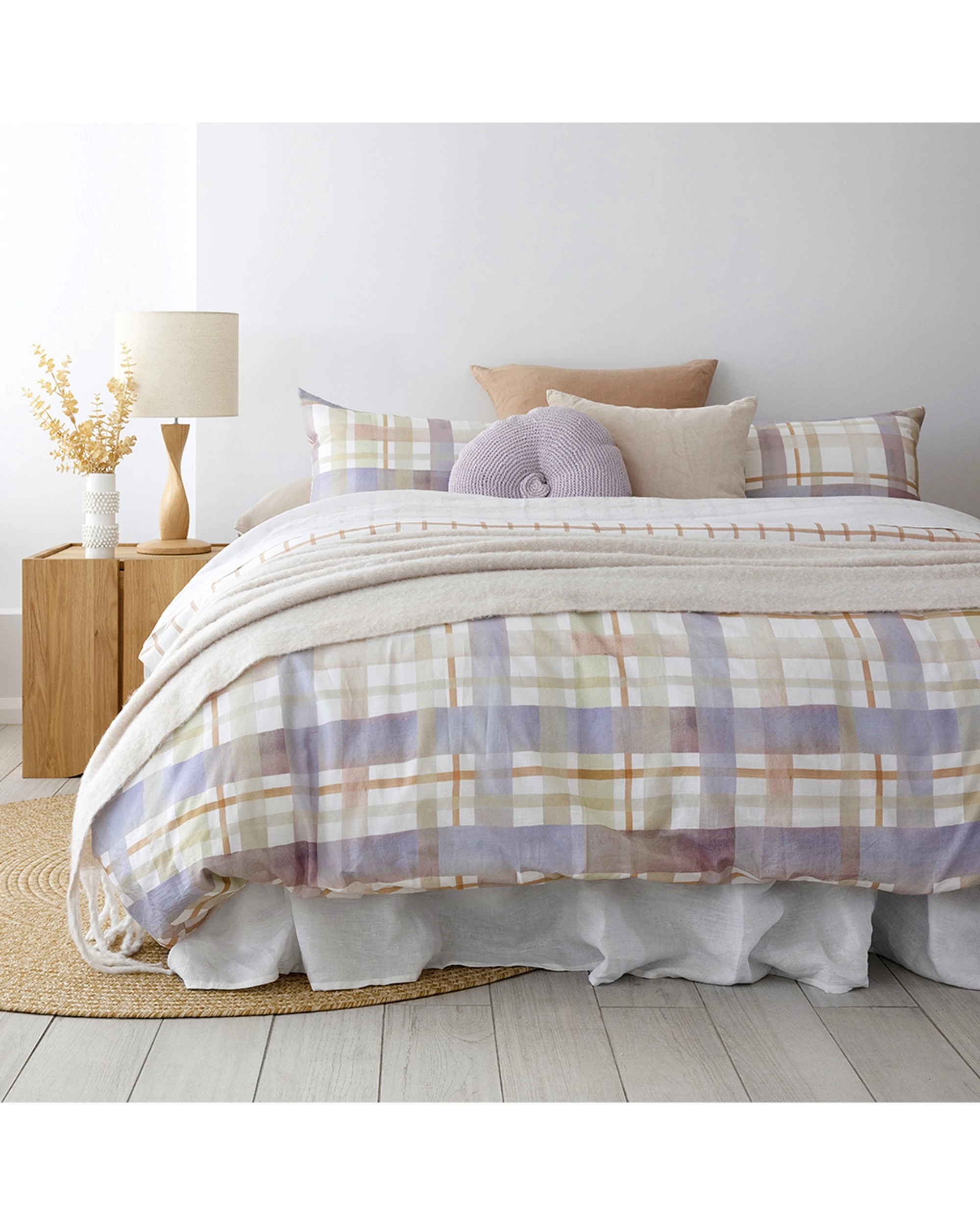1 BAMBURY Dion Quilt Cover Set Cotton Watercolour Check Printed - Queen Bed - Pattern, 1 of 7