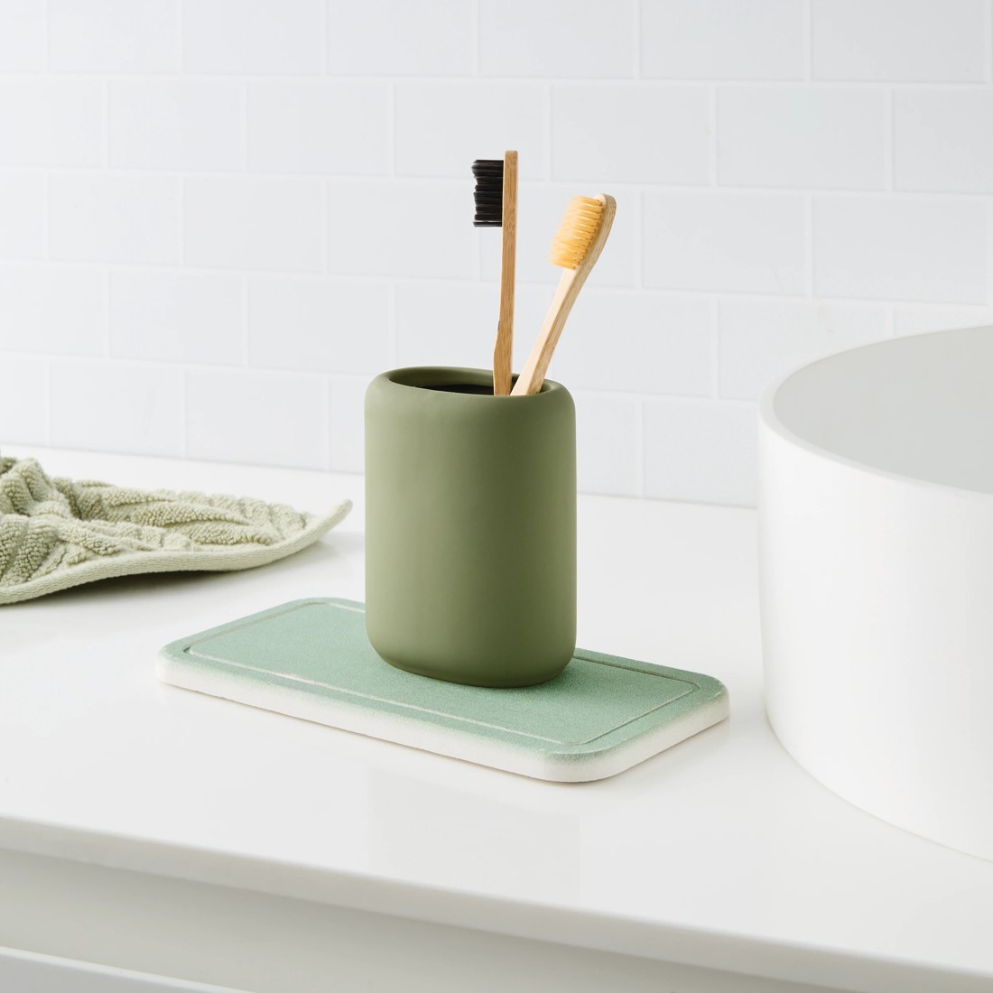 3 Stone Dry Bathmat and Tray Set - Sage, 3 of 10