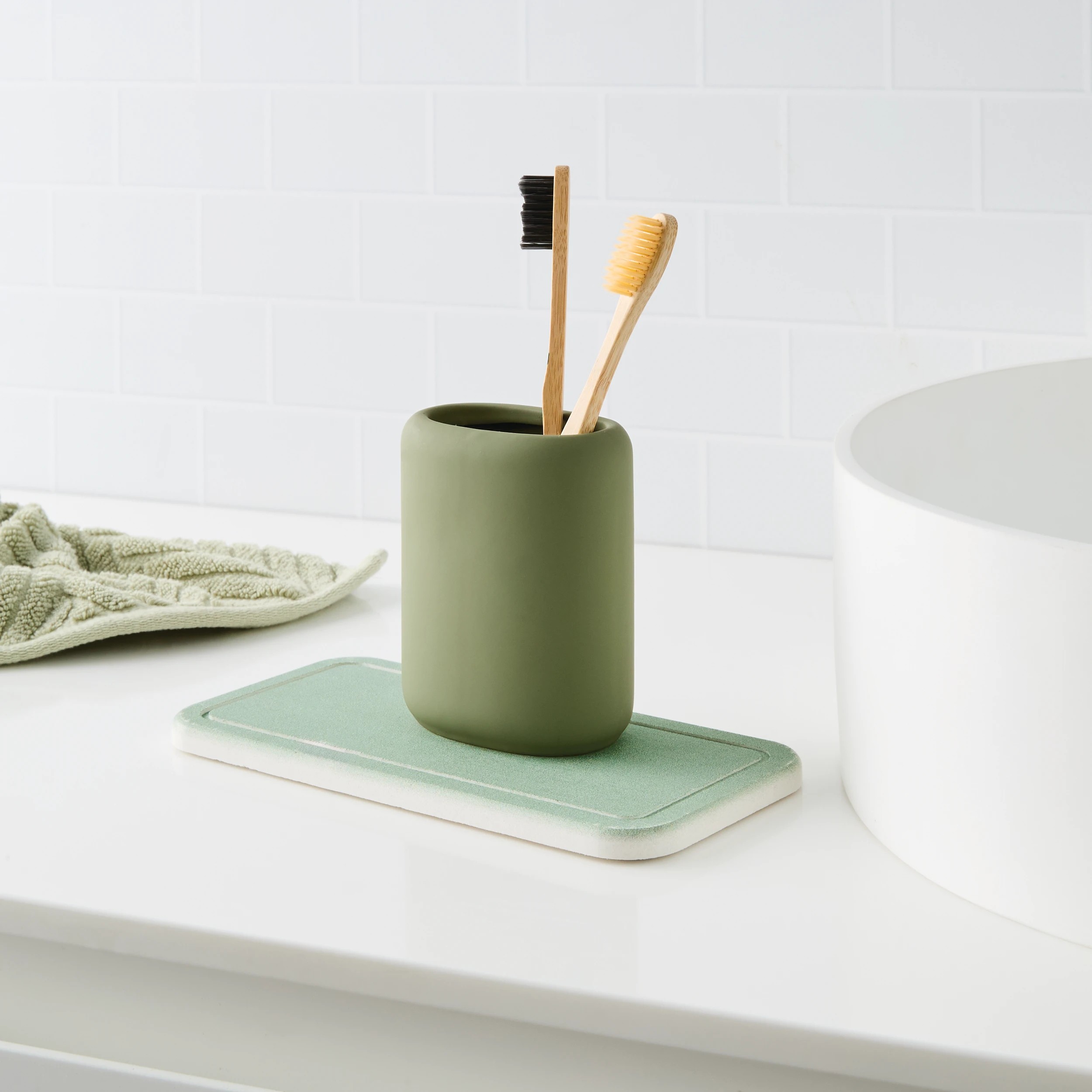 3 Stone Dry Bathmat and Tray Set - Sage, 3 of 10