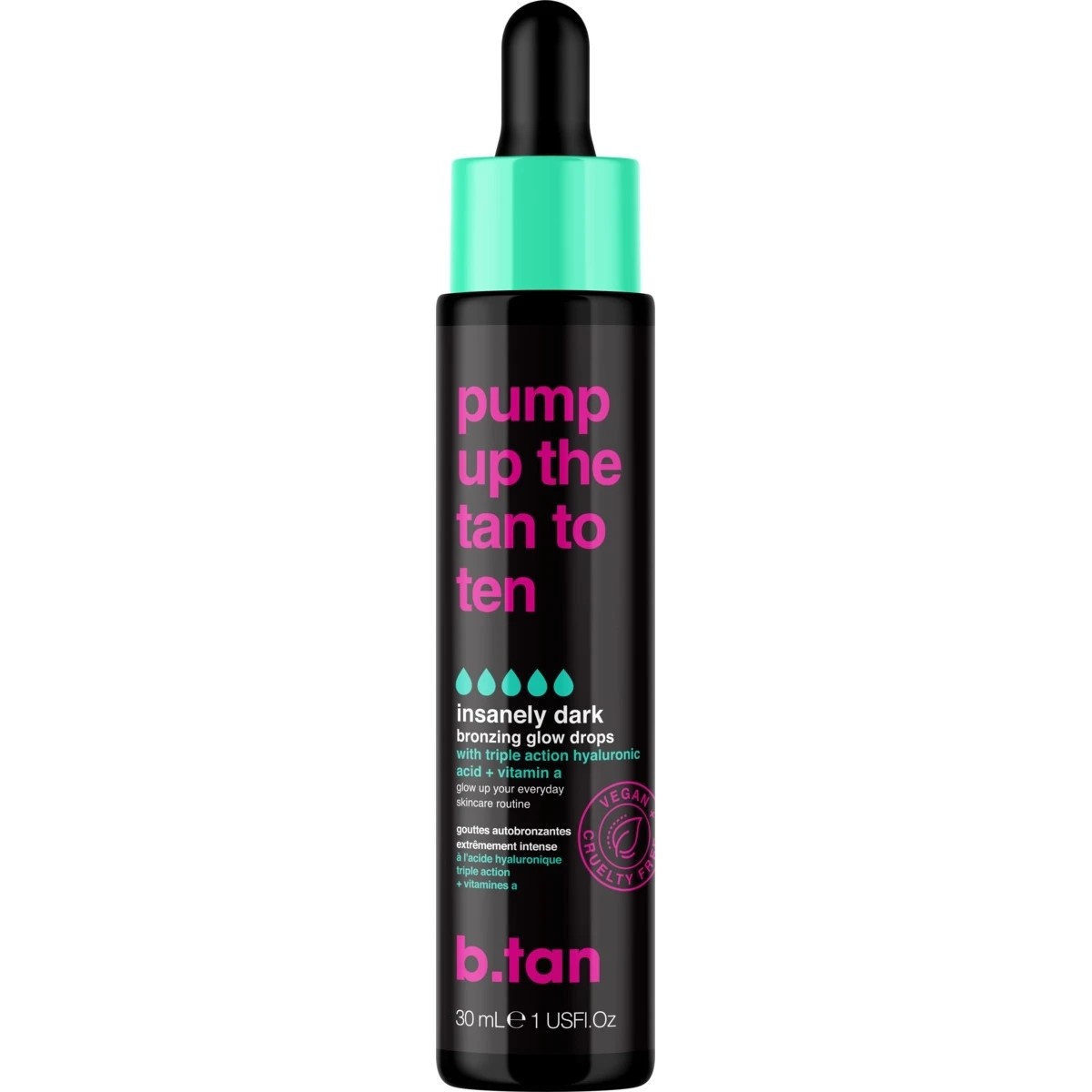 1 b.tan Pump Up the Tan to Ten Bronzing Glow Drops 30ml - Insanely Dark, Triple Action Hyaluronic Acid and Vitamin A, 1 of 5