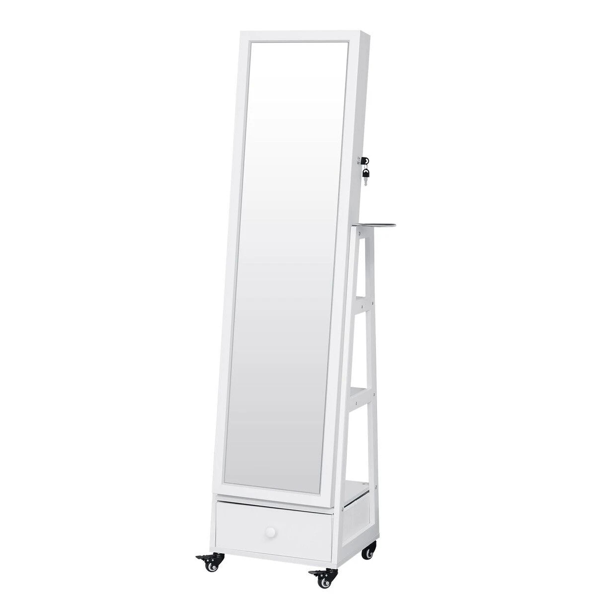 1 Ausway Full Length Floor Mirror Jewellery Cabinet Armoire Organiser Storage Shelf Free Standing Box Vanity - White, 1 of 6