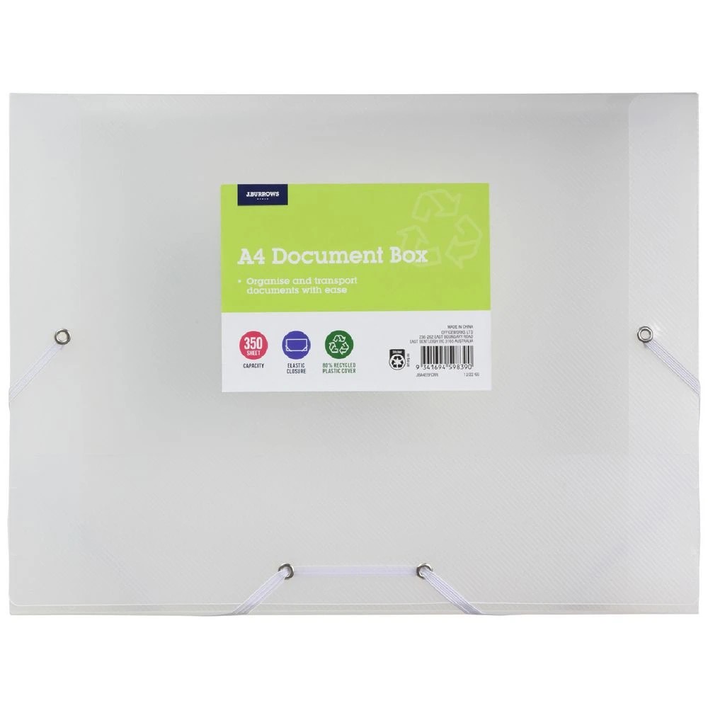 1 J.Burrows A4 Document Box Elastic Closure Clear, 1 of 3