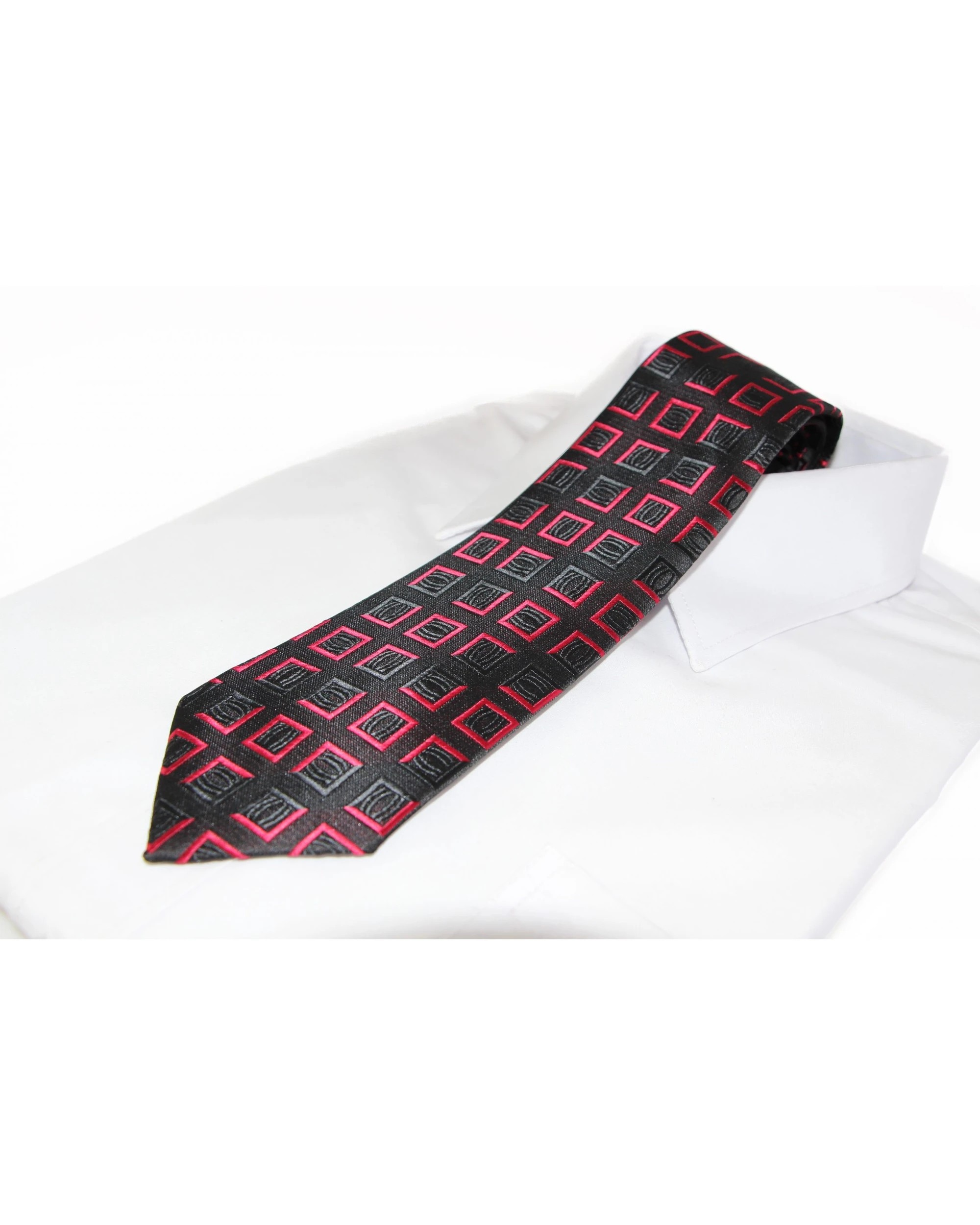 1 Zasel Mens Black & Red Striped Square Box Patterned 8cm Neck Tie, 1 of 2