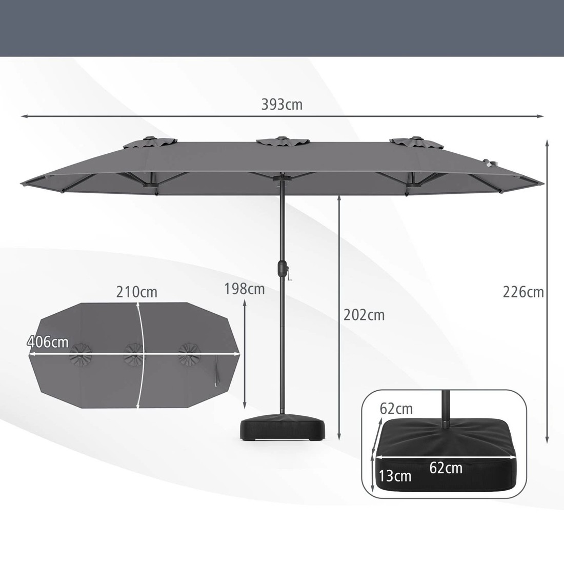 2 Costway Double-sided Patio Umbrella Extra Large Twin Table Umbrella, 2 of 4