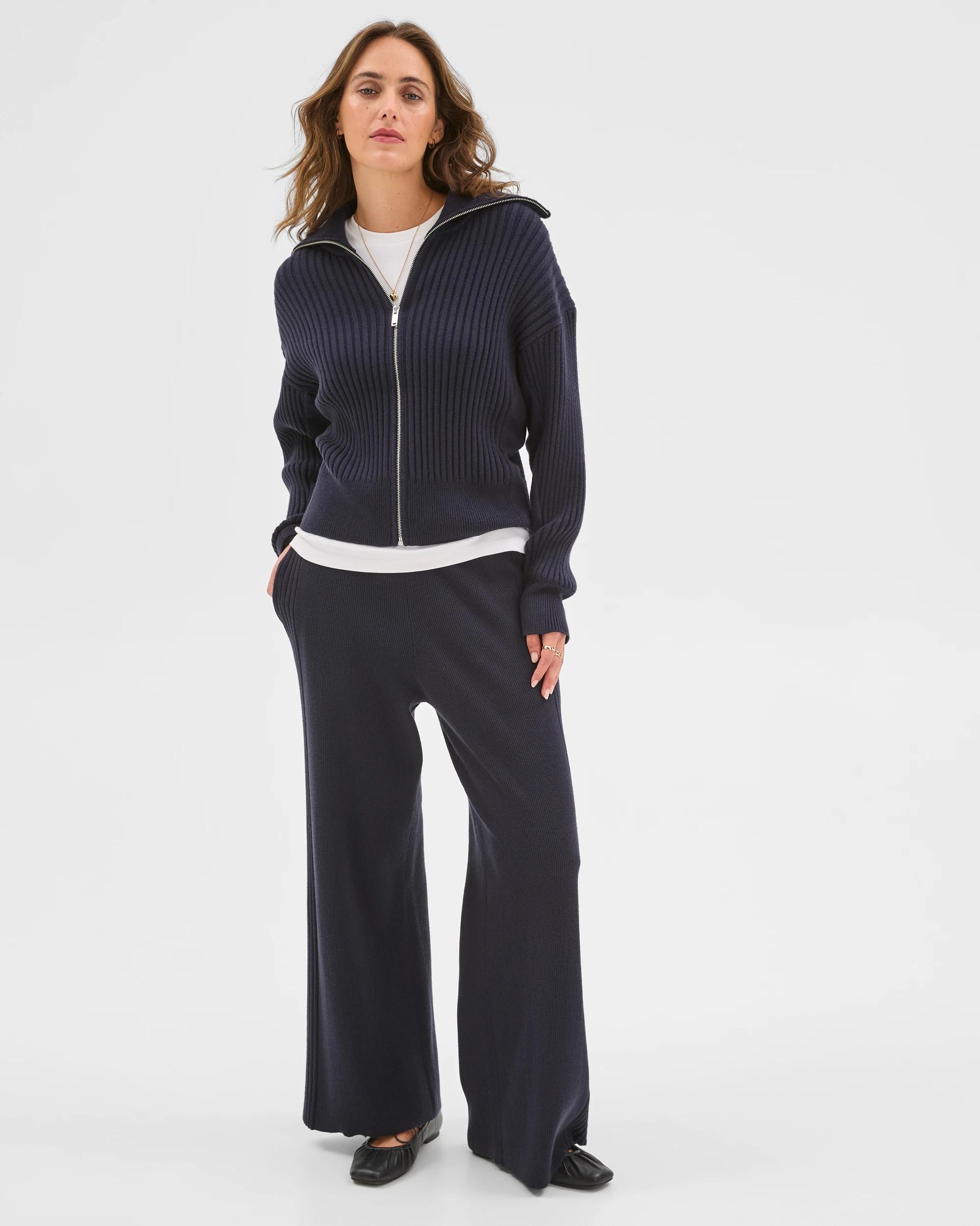 1 Target Woman Clean Knit Rib Zip Through Jumper NAVY MARLE, 1 of 6