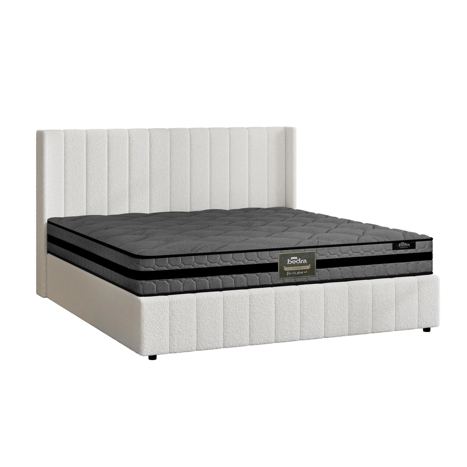 1 Oikiture Bed Frame King Size Gas Lift Storage Boucle Beds W/ Mattress Set BILY - White, 1 of 8