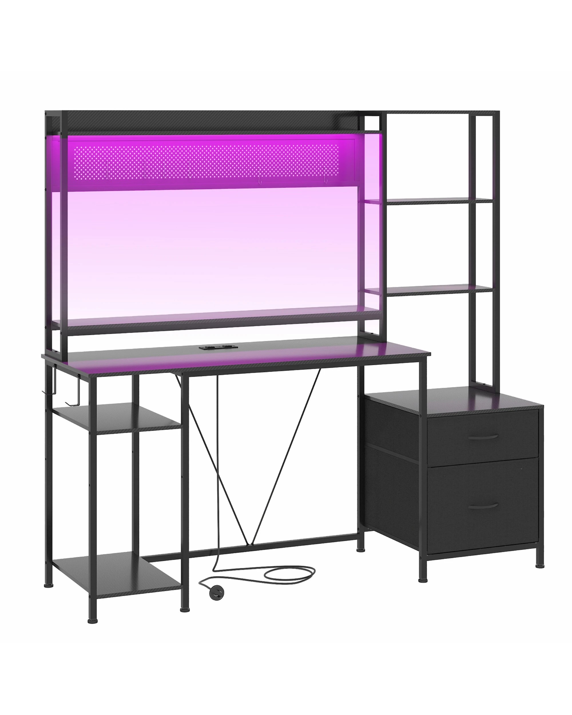 7 Advwin Reversible Gaming Desk with LED Lights & Power Outlets 165cm - Black, 7 of 9