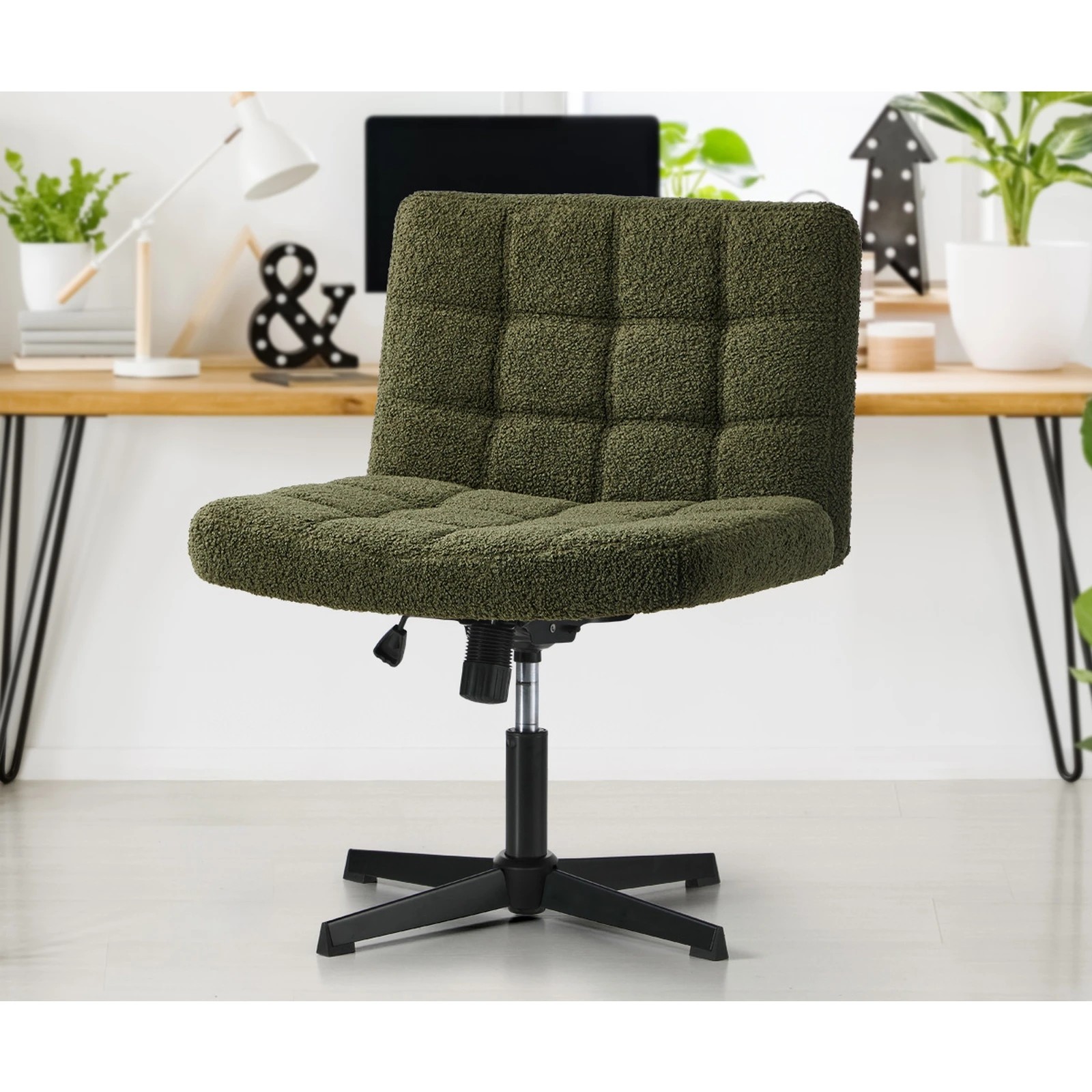 4 Oikiture Mid Back Armless Office Desk Chair Wide Seat Boucle No Wheels - Green, 4 of 7
