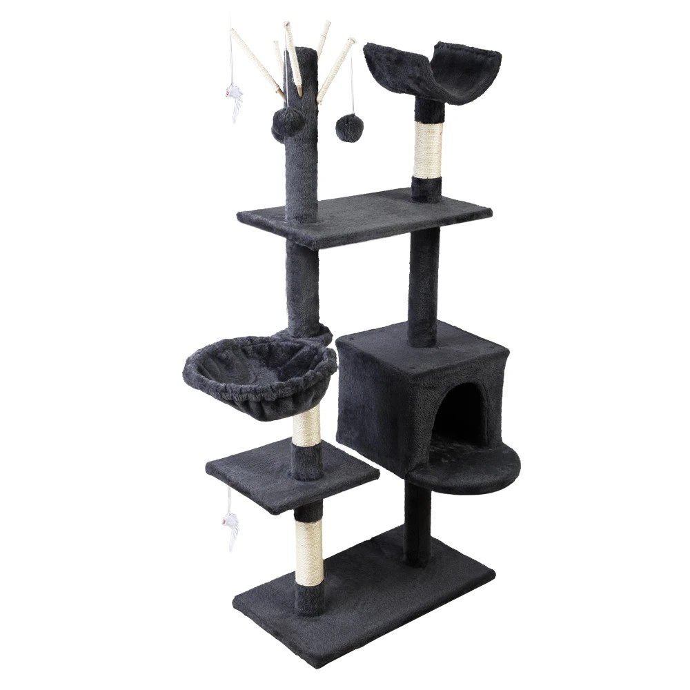 1 i.Pet Cat Tree 140cm Tower Scratching Post Scratcher Trees Toys Condo Bed - Grey, 1 of 6