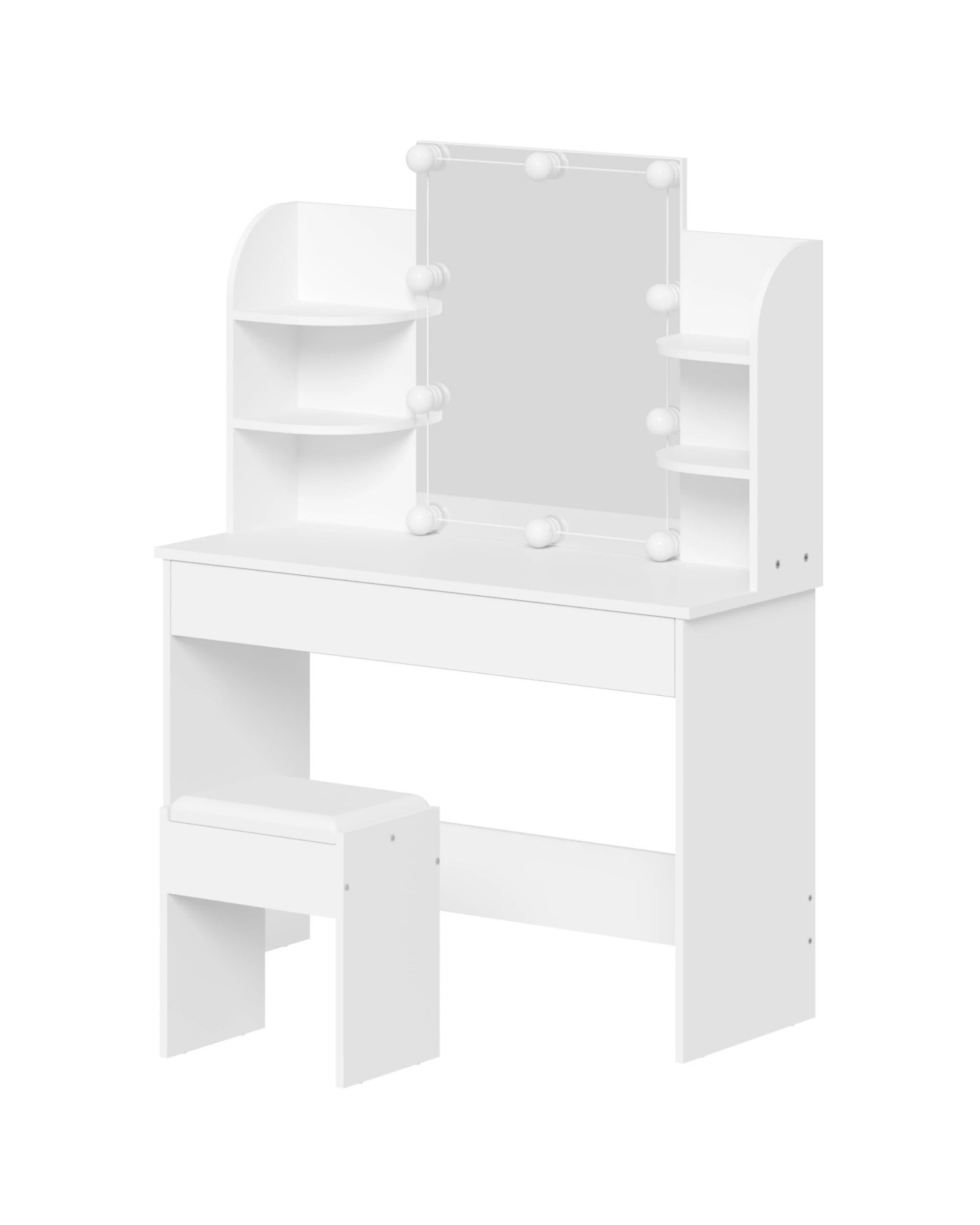 1 Advwin Dressing Table Stool Set 10 LED Lights Makeup Mirror Vanity Desk with Shelves Drawers Dresser, 1 of 8