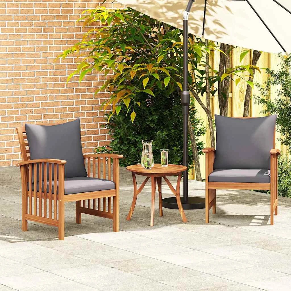 3 Vidaxl Garden Chairs With Cushions 2 Pcs Solid Acacia Wood - Grey, 3 of 10