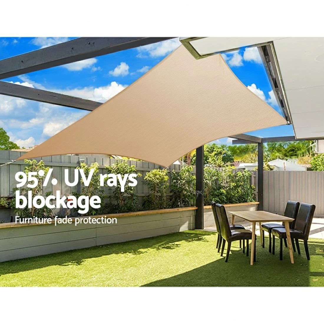 4 Instahut Waterproof Shade Sail 3x5m Rectangle Sand 95% Shade Cloth - Beige, 4 of 4