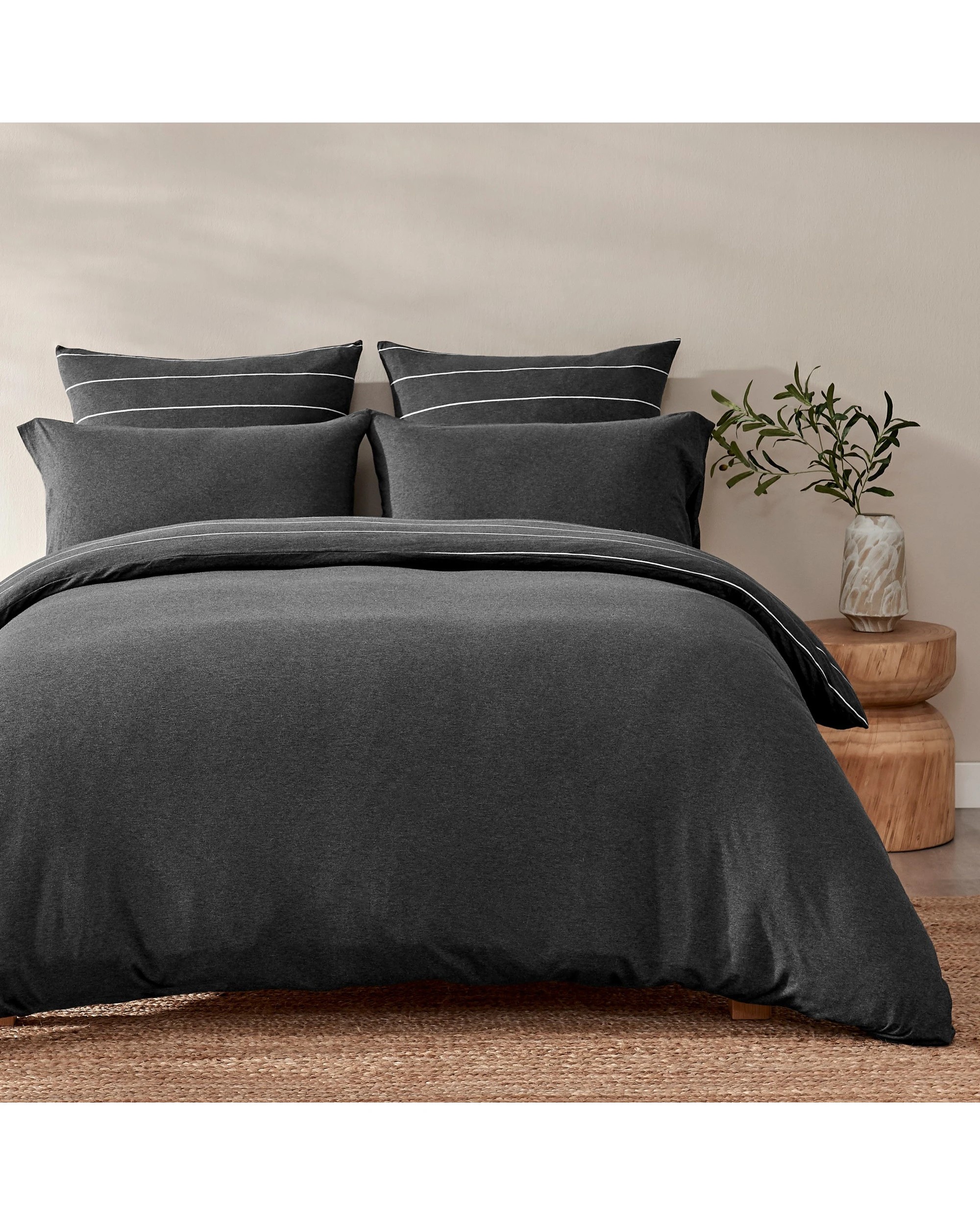 2 Dreamaker Jersey Luxe 100% Cotton Reversible Quilt Cover Set Charcoal - Single Bed - Charcoal, 2 of 9