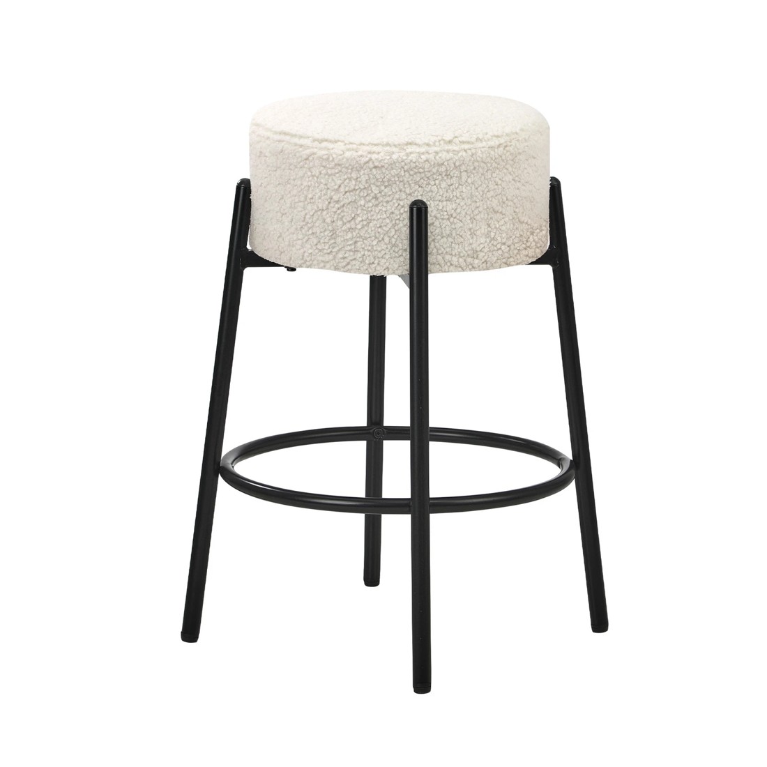 7 Oikiture 2x Bar Stools Kitchen Dining Chair Round Stool Boucle Fabric
 - White, 7 of 10