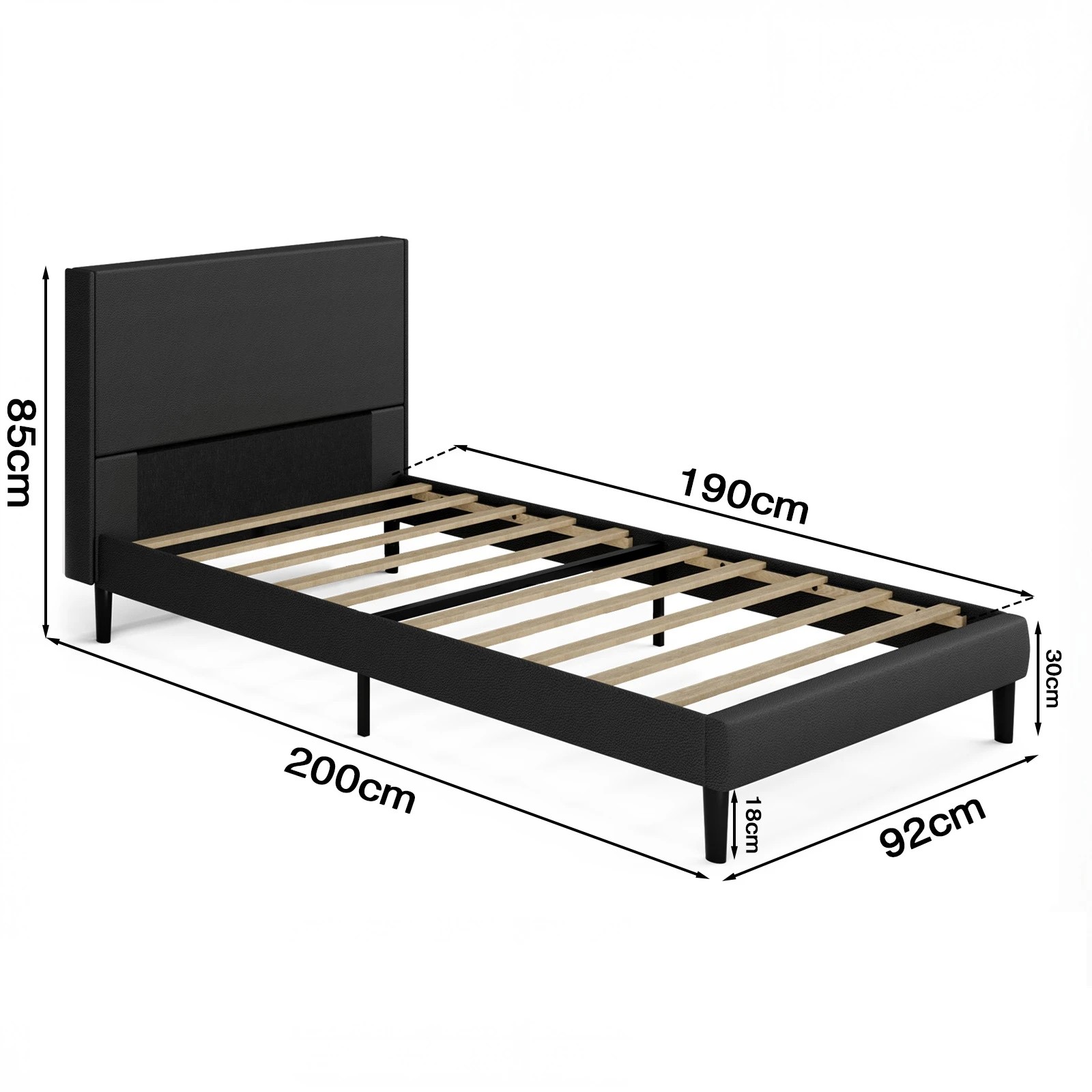 3 Advwin Bed Frame Single Size Mattress Base Upholstered Platform - Black, 3 of 7