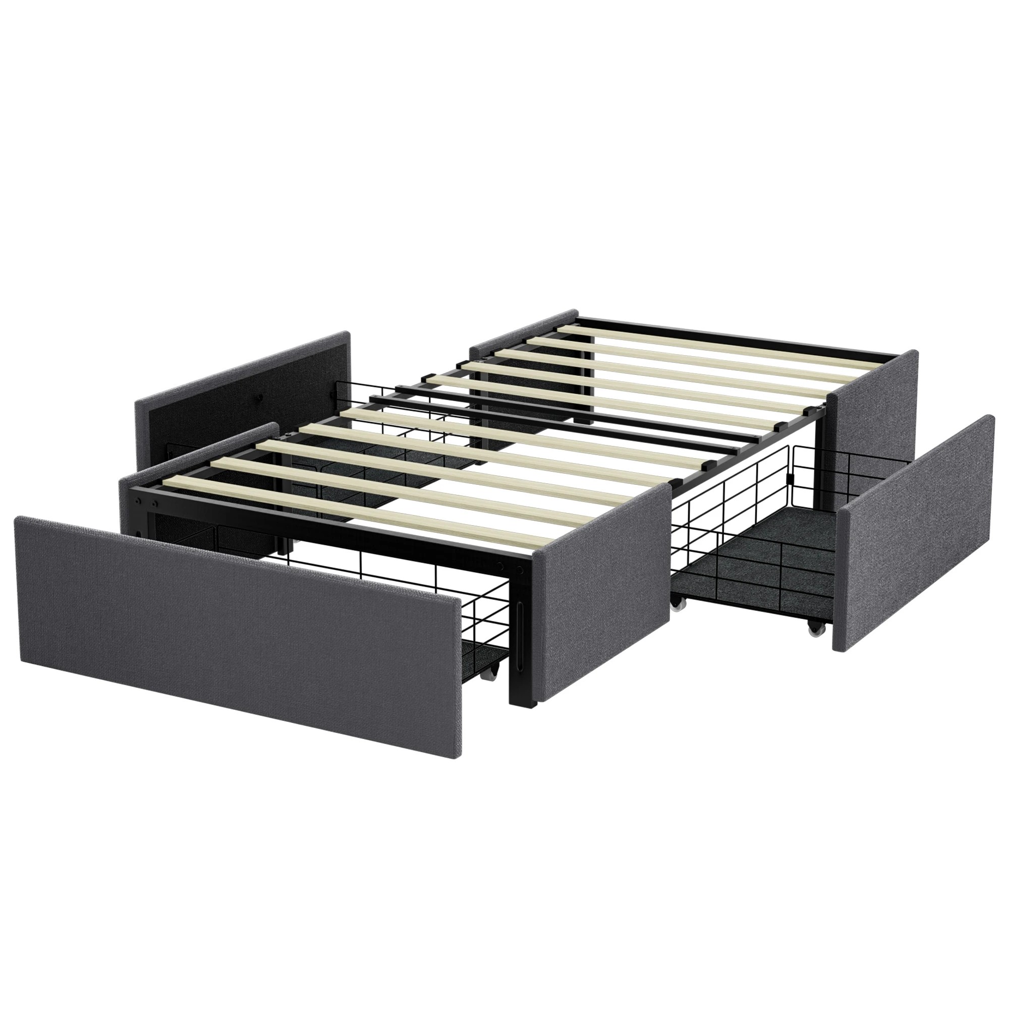 1 Levede Bed Frame Single Size Fabric Mattress Base 3 Storage Drawer - Grey - Grey, 1 of 9