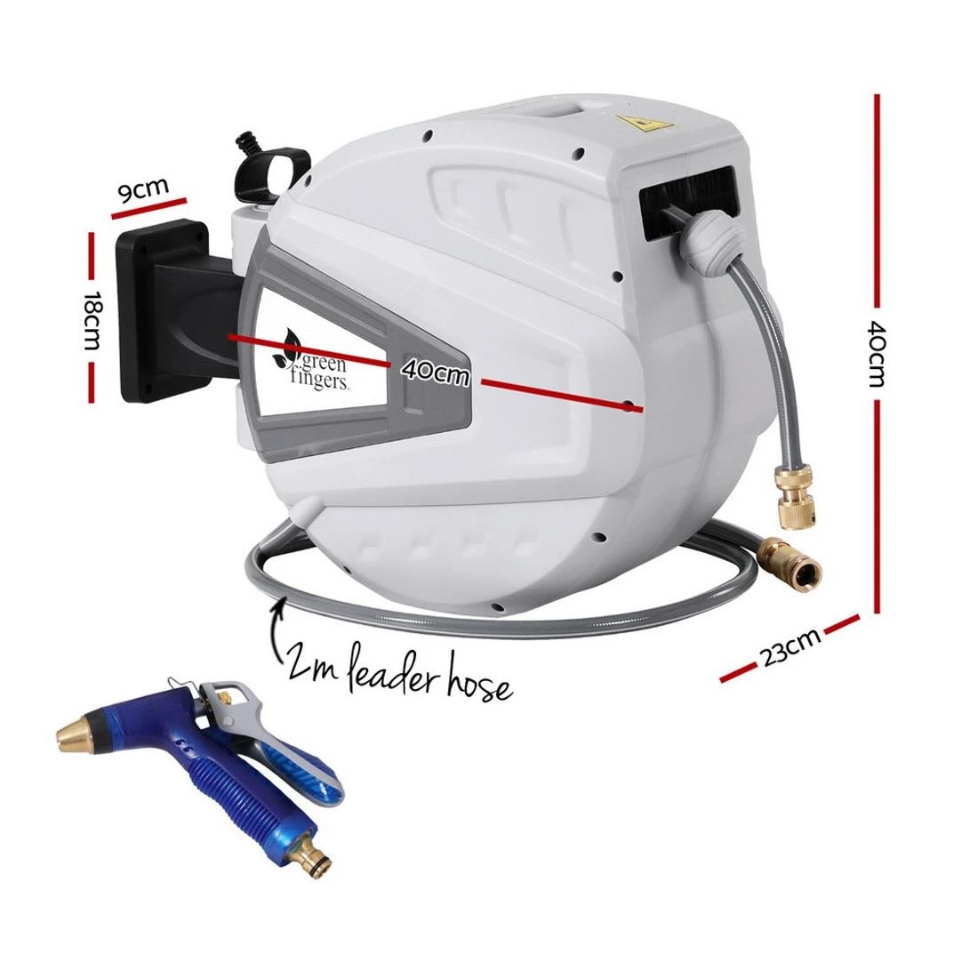 2 Green Fingers 30M Water Hose Reel Retractable Auto Rewind Wall Mount Garden Spray Gun - Multi, 2 of 5