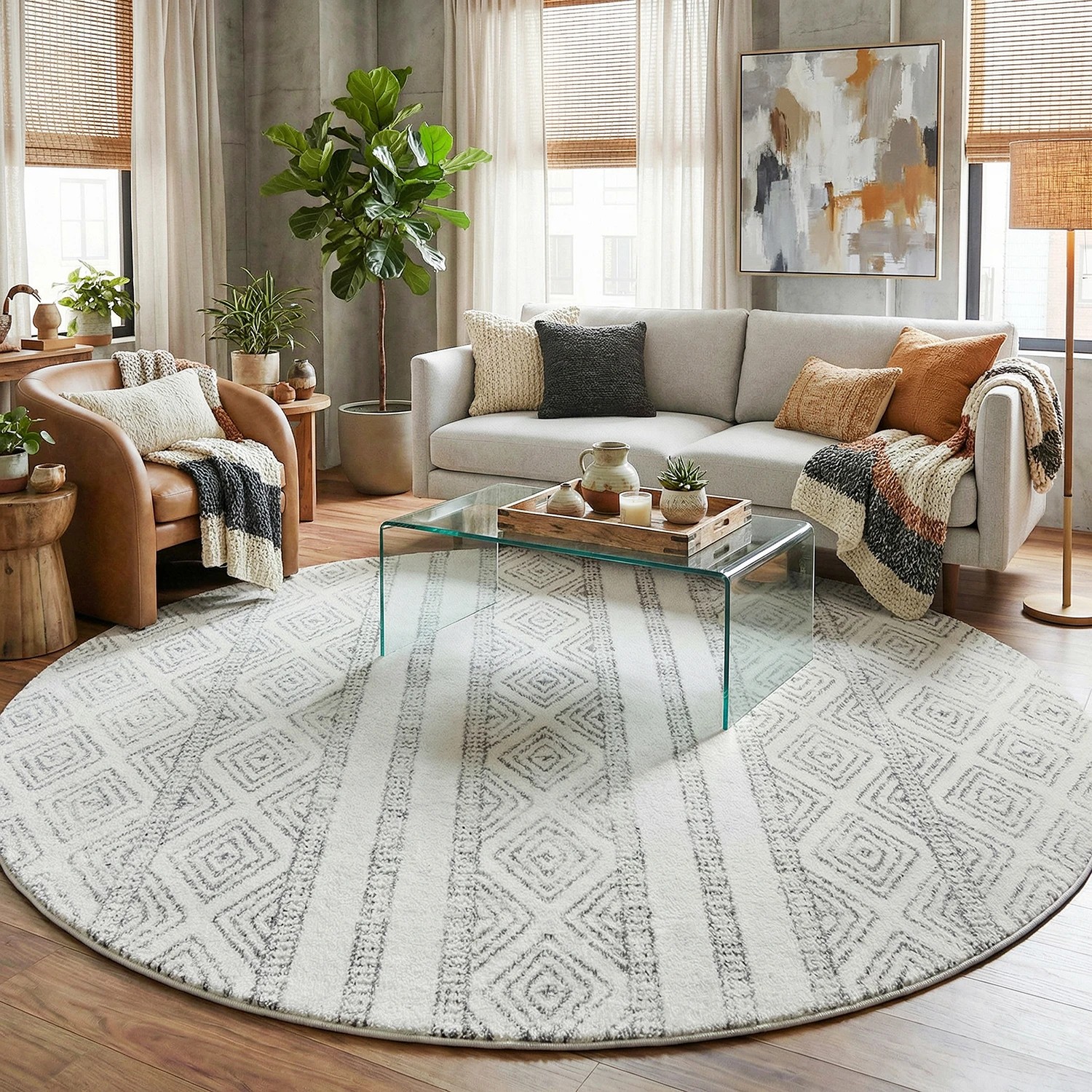 1 Common Ground Rugs Bluebay 450 150x150cm - Small Round Rug - Natural, 1 of 5
