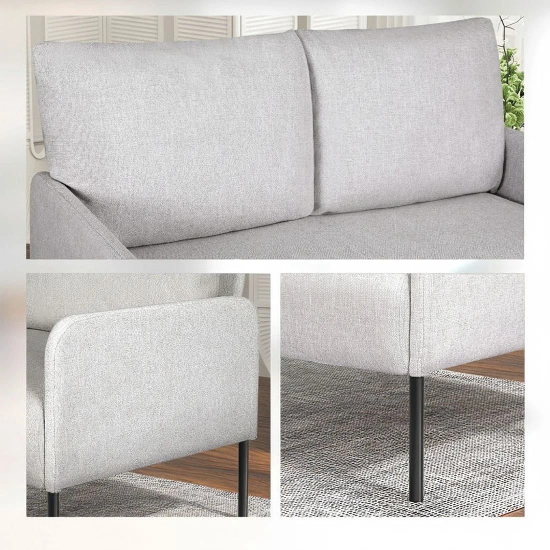 4 Artiss Armchair 2-Seater Sofa Pillow Linen - Grey, 4 of 5