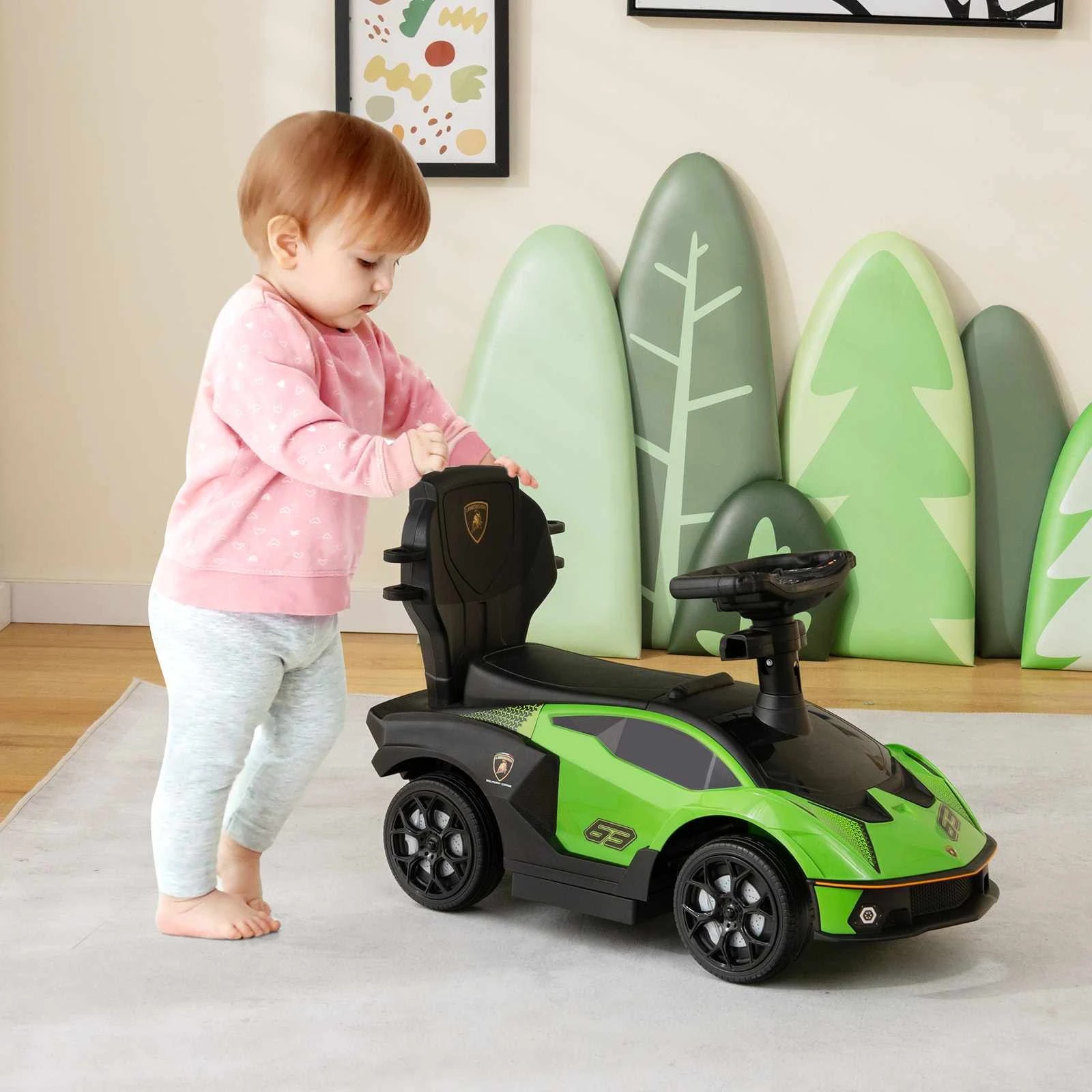1 Costway Lamborghini Licensed Ride On Push Car Sliding Walking Toy - Green, 1 of 1