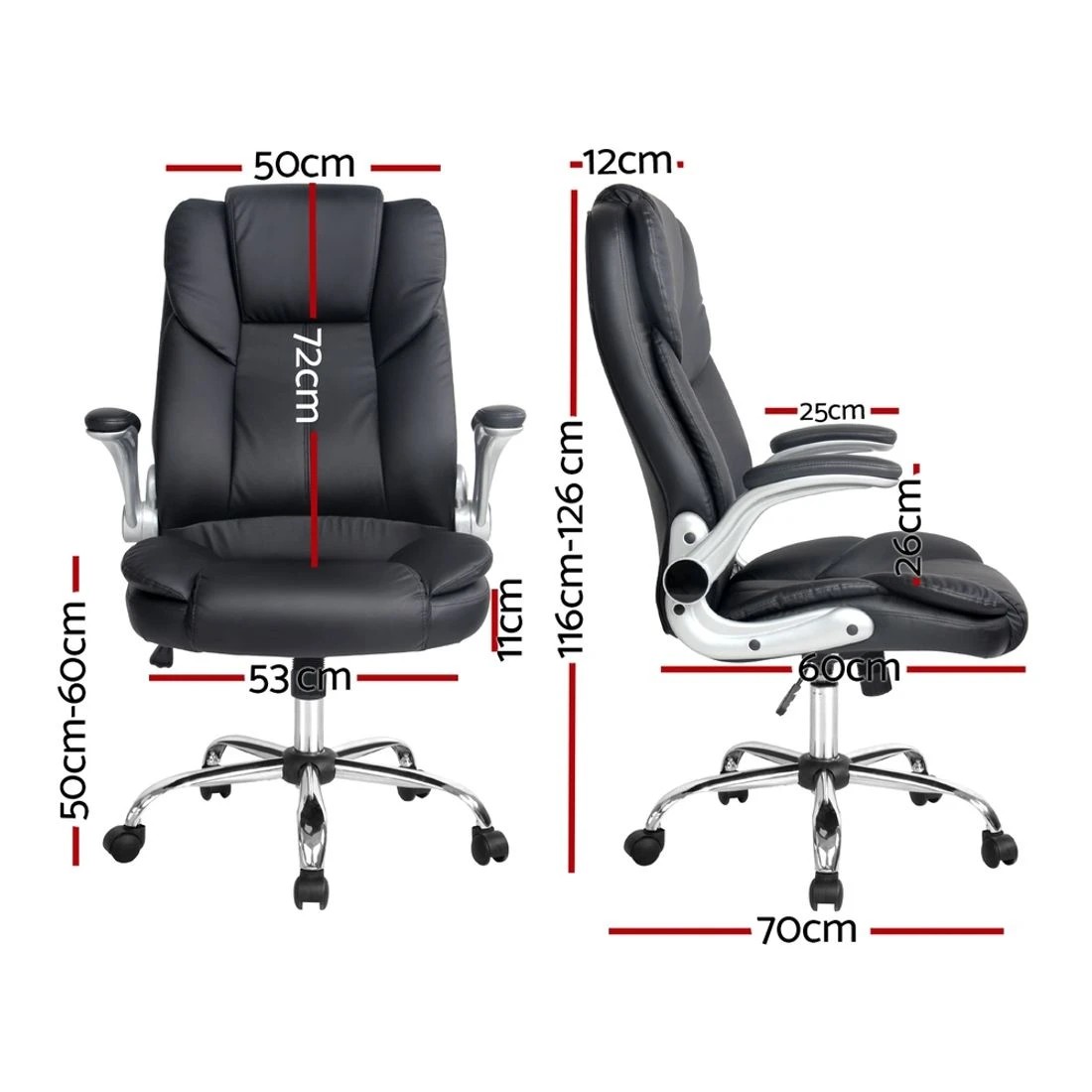 2 Artiss Executive Office Chair Leather Tilt - Black, 2 of 10