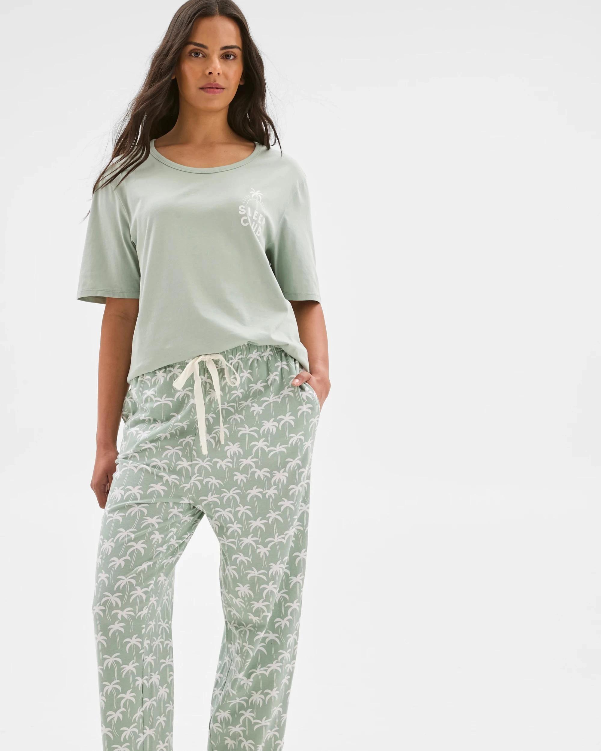 3 Target Woman Womens Australian Cotton Jersey 7/8 Length Sleep Pyjama Pants PALM, 3 of 6
