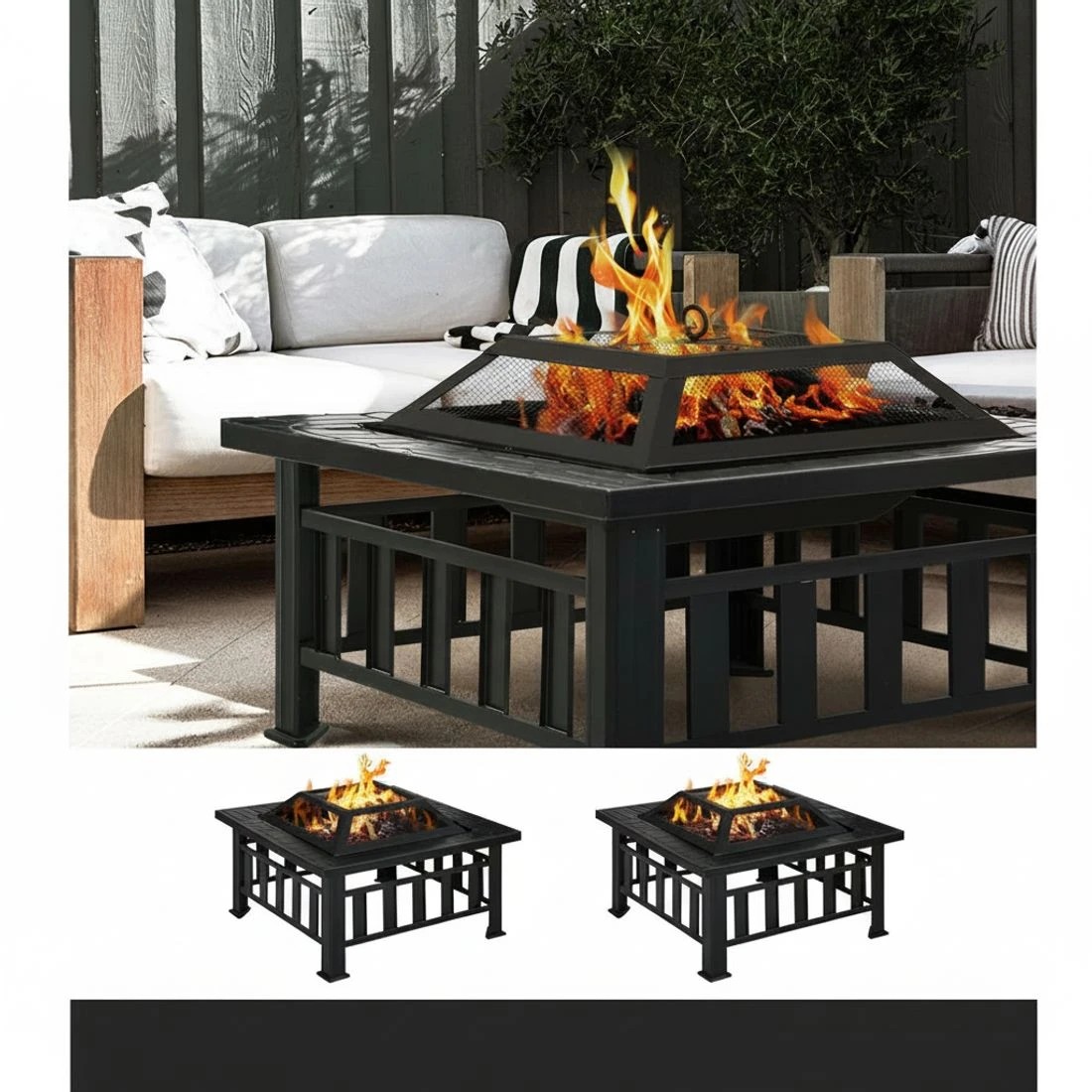 4 Grillz Fire Pit BBQ Grill 2 In 1 Table - Black, 4 of 6