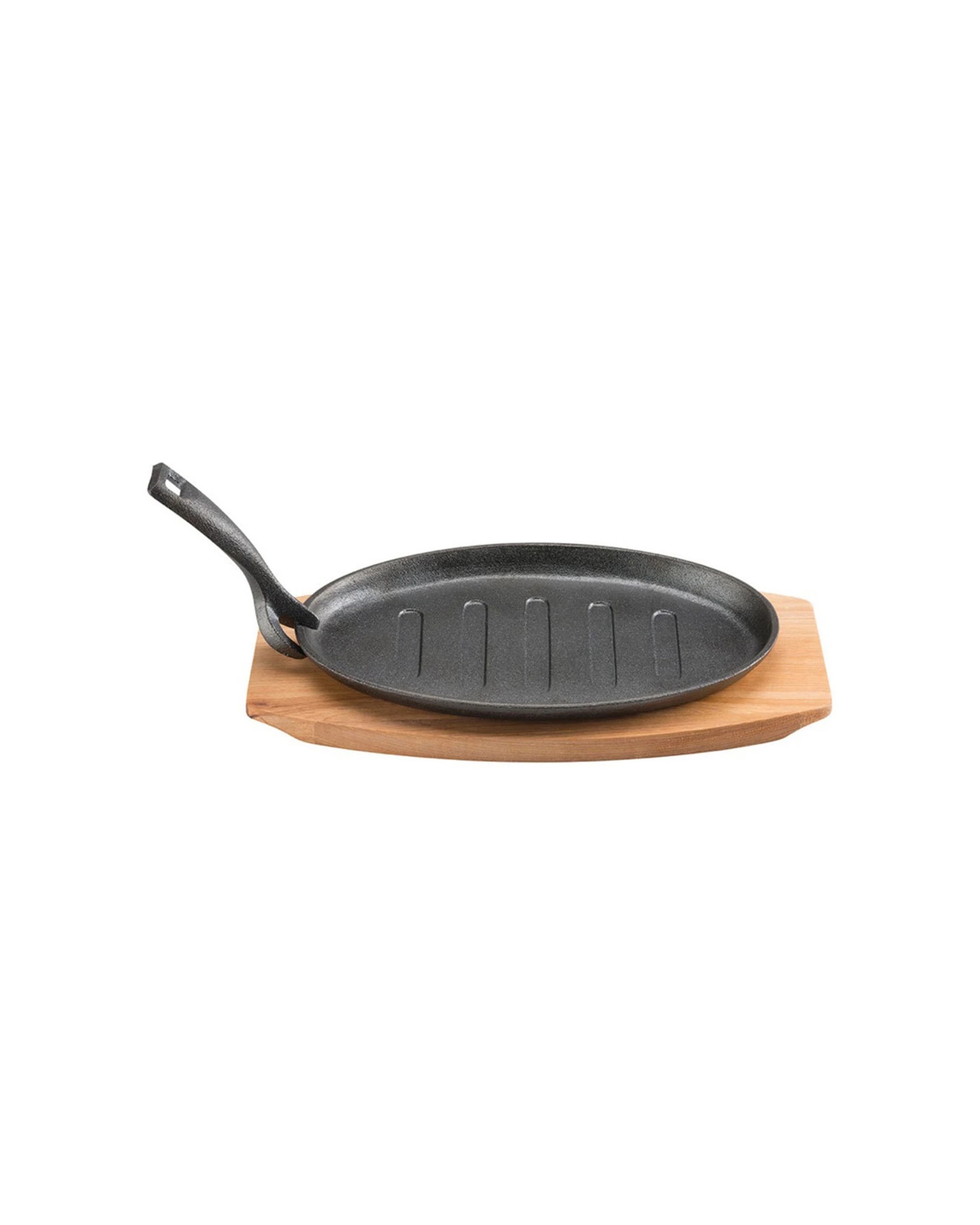 1 Pyrolux Pyrocast Oval Sizzle Plate With Maple Tray Cast Iron Pre-seasoned - Black, 1 of 3